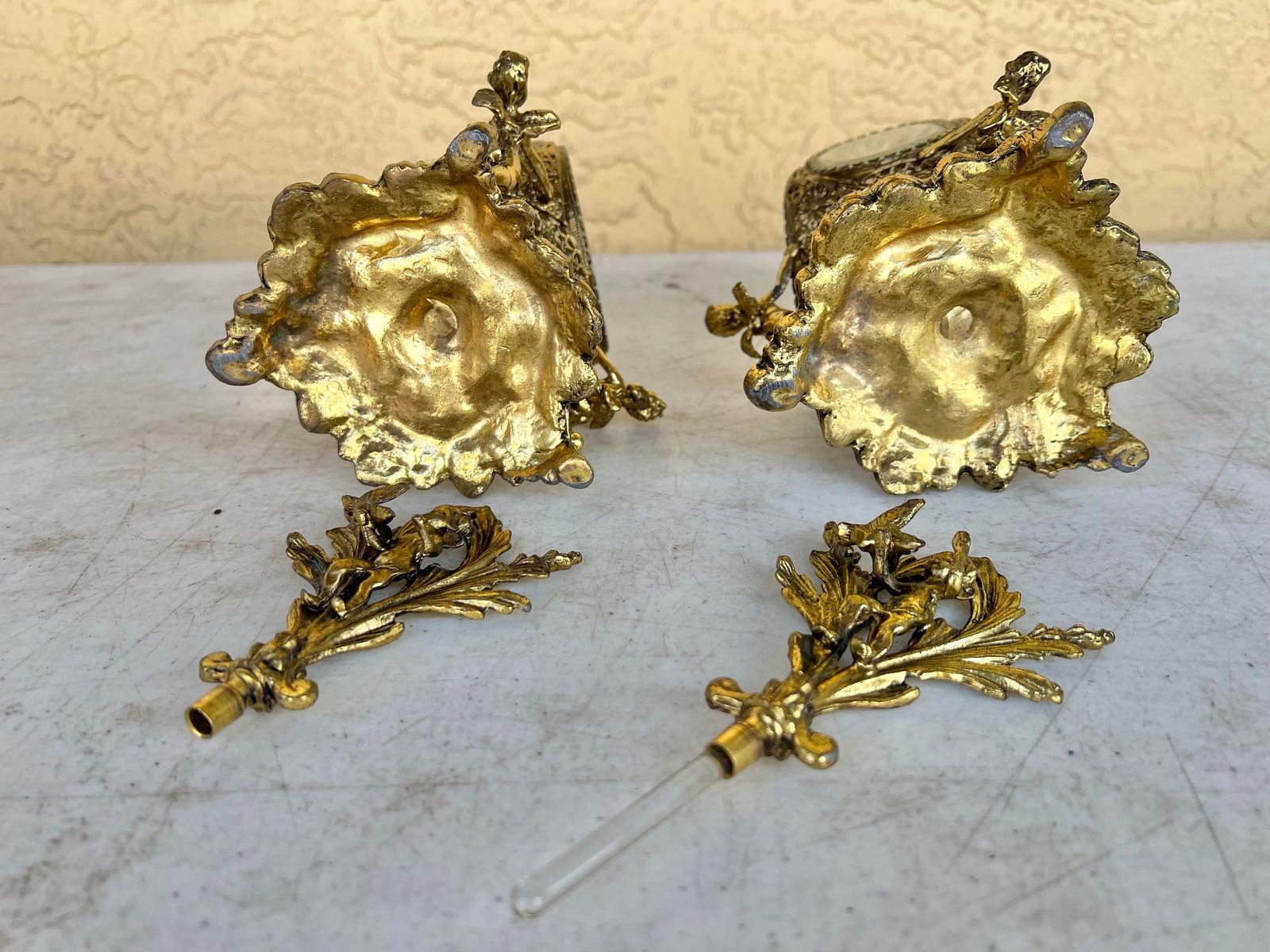 Antique Figaro Metal Glass, Perfume Bottles Pair - 8