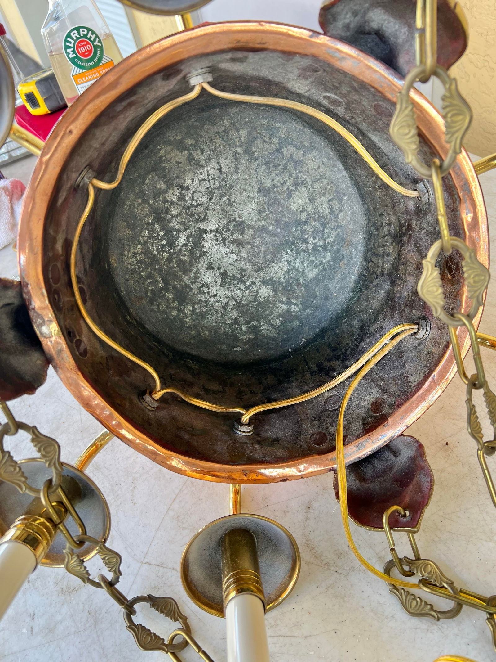 Mid 20th Century Hanging Copper Pot 6 Light Chandelier - 10