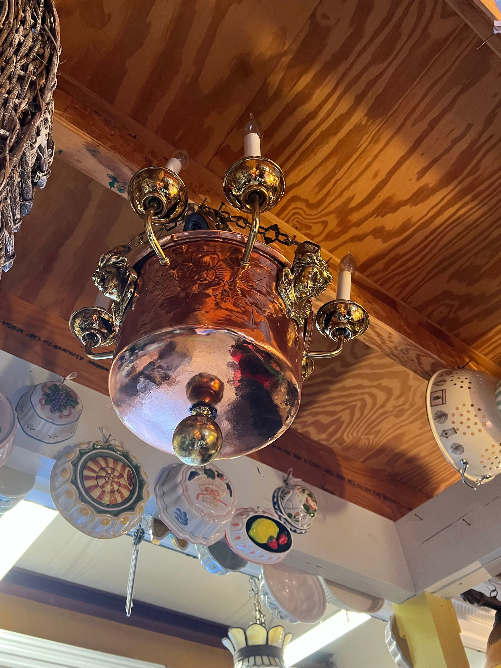 Mid 20th Century Hanging Copper Pot 6 Light Chandelier - 11