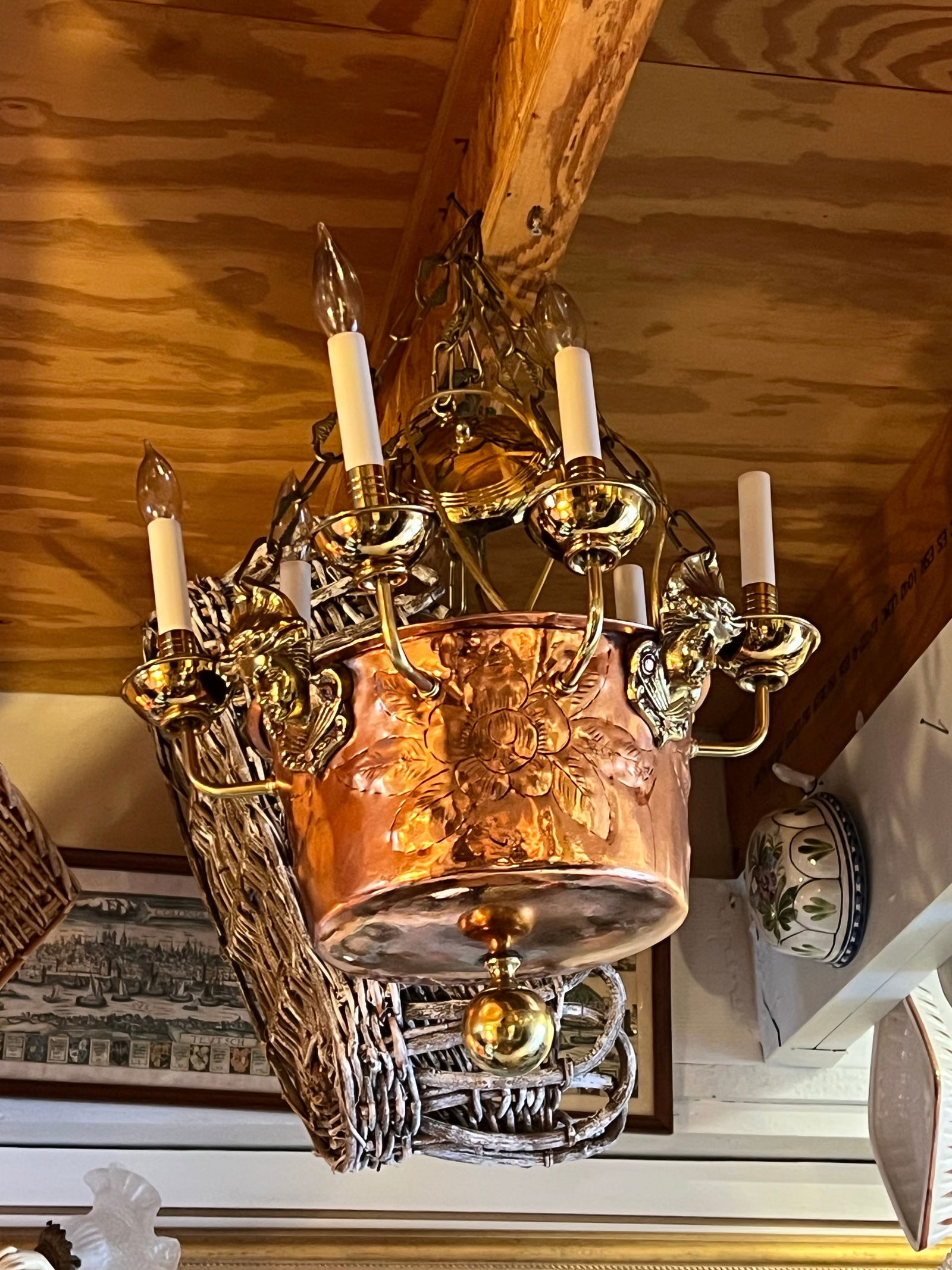 Mid 20th Century Hanging Copper Pot 6 Light Chandelier - 12