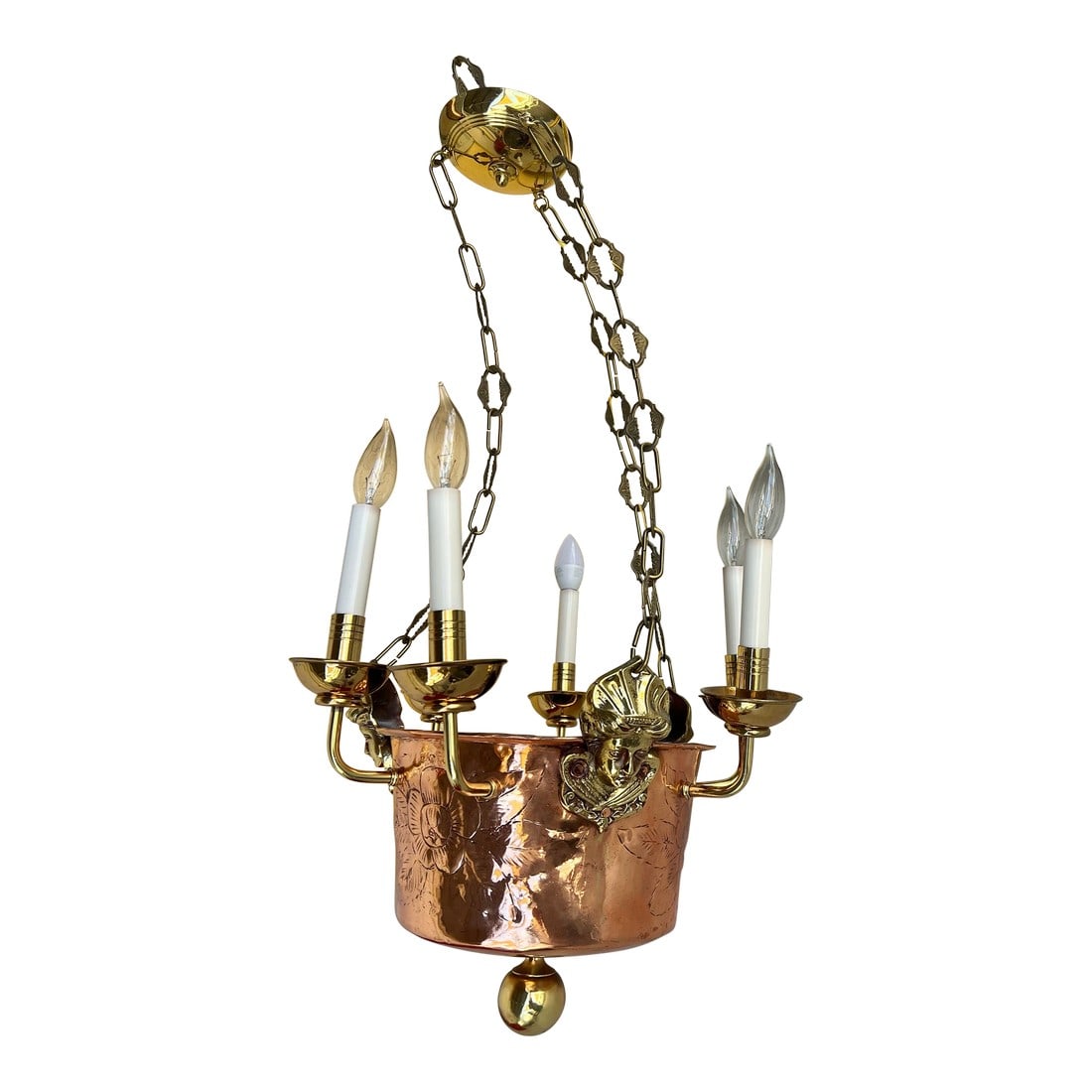 Mid 20th Century Hanging Copper Pot 6 Light Chandelier (1 of 12)