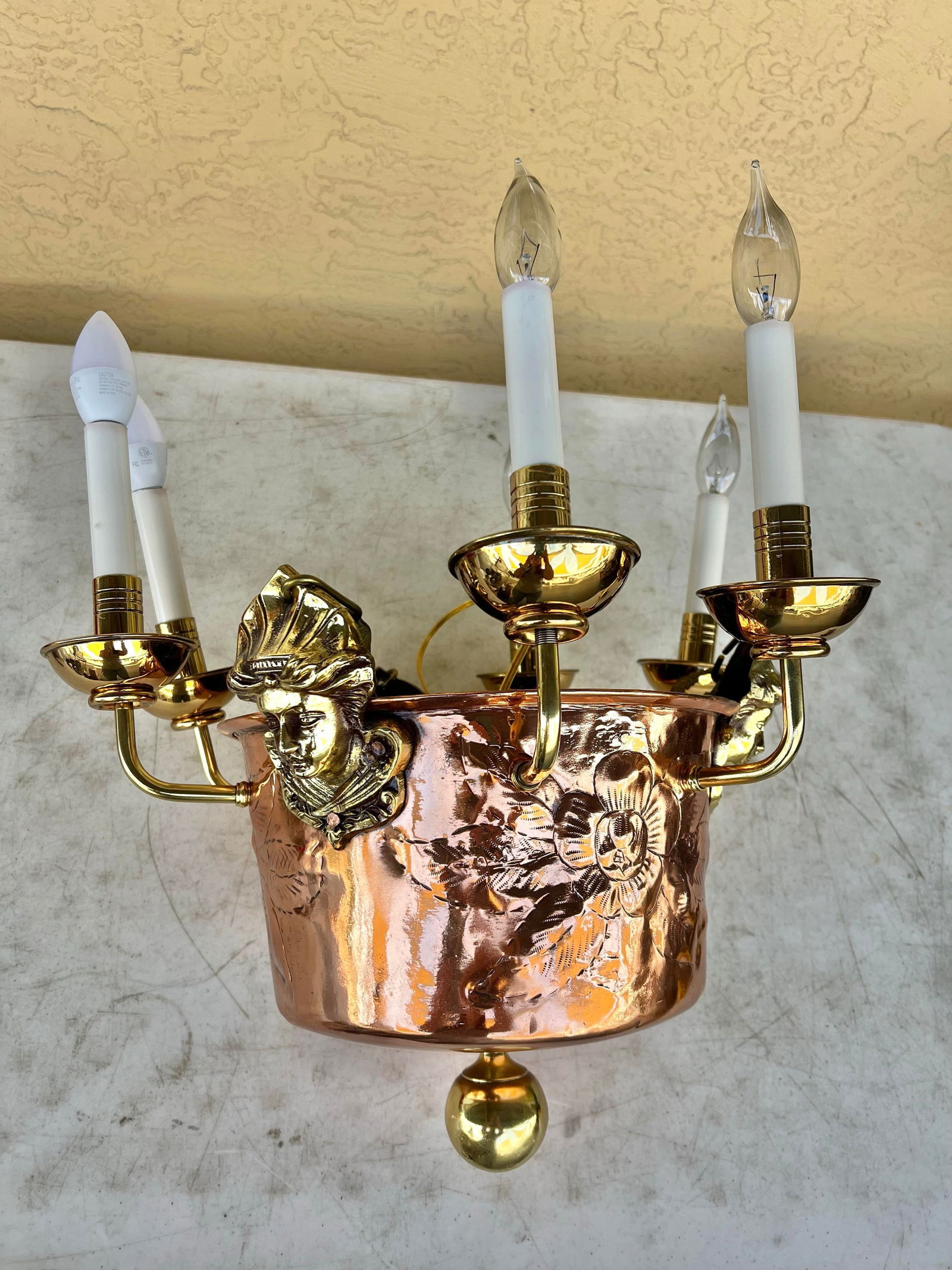Mid 20th Century Hanging Copper Pot 6 Light Chandelier - 2