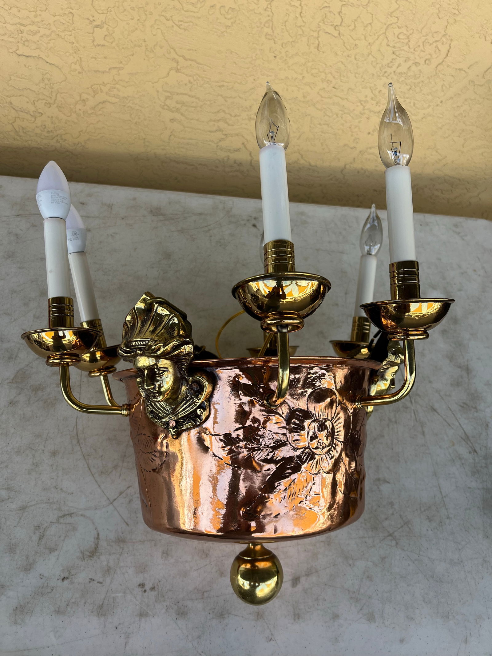 Mid 20th Century Hanging Copper Pot 6 Light Chandelier - 3