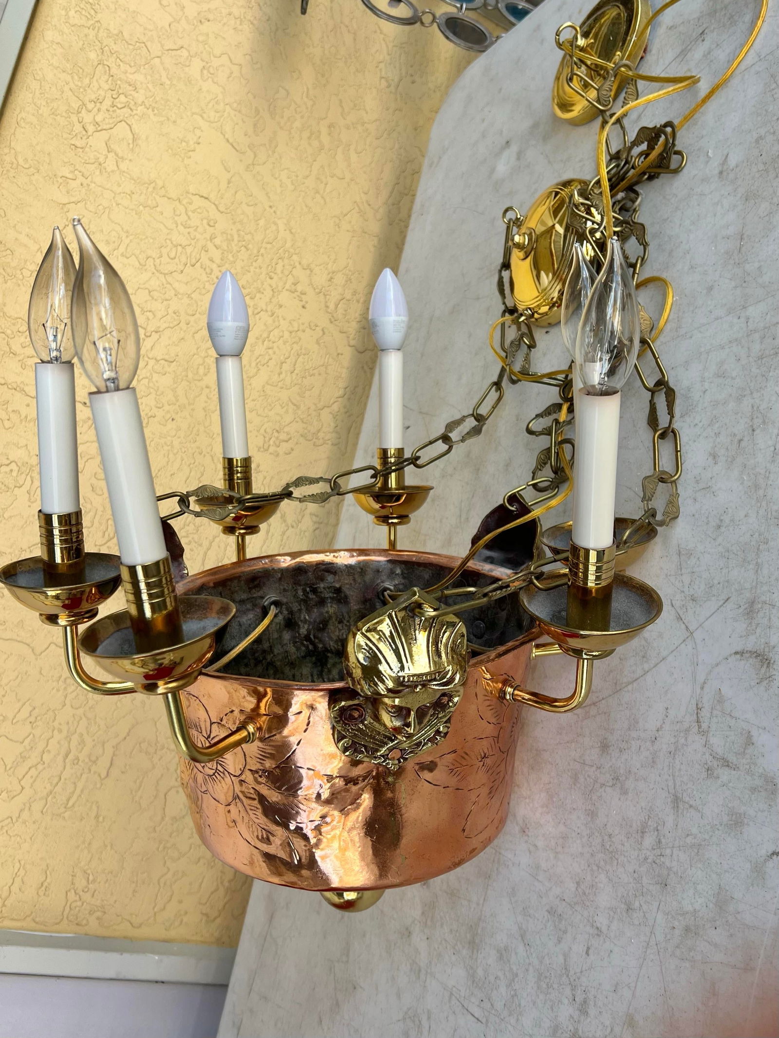 Mid 20th Century Hanging Copper Pot 6 Light Chandelier - 8