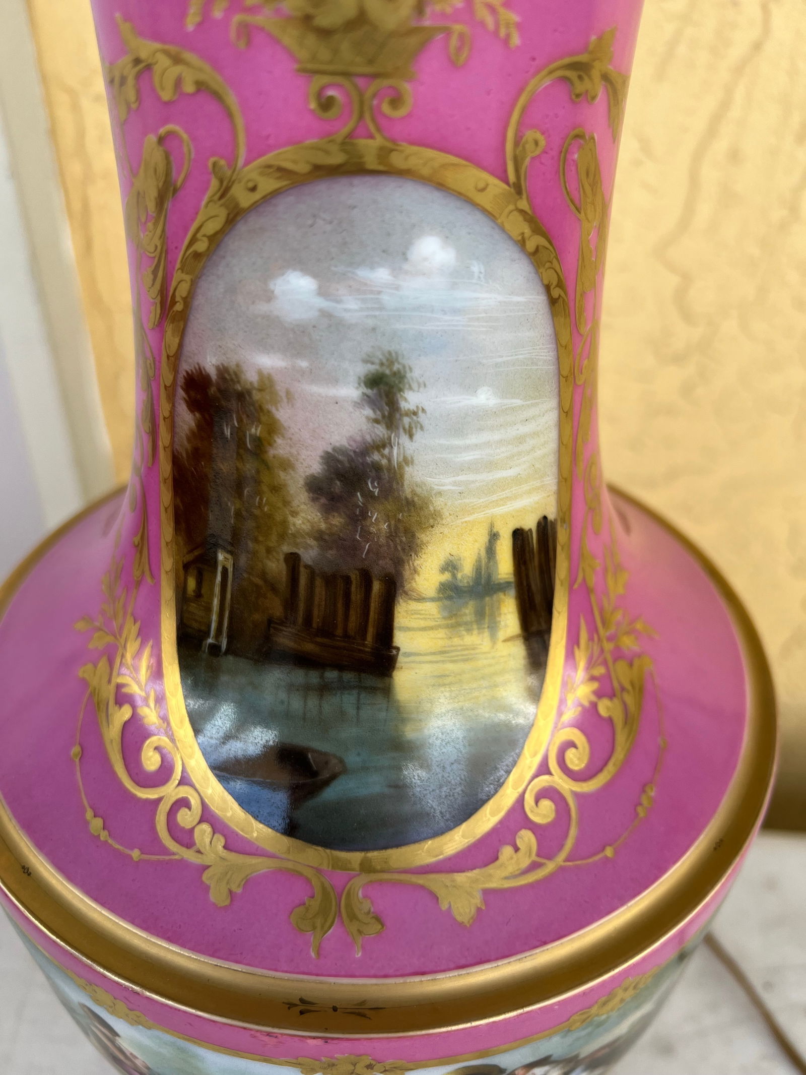 Antique Boucher Sèvres Style Table Lamp With Shade - 6