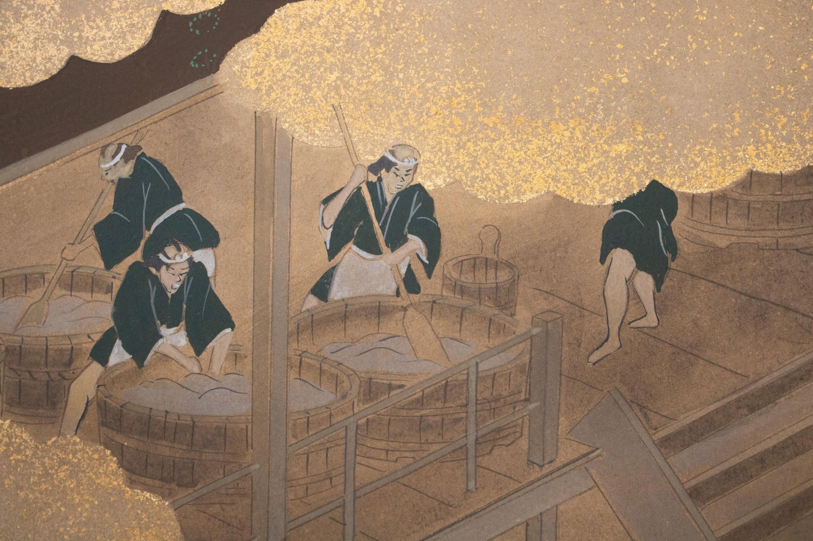 Sake Brewery, Heisei Era Japanese Yamato-E Byobu Screen - 11