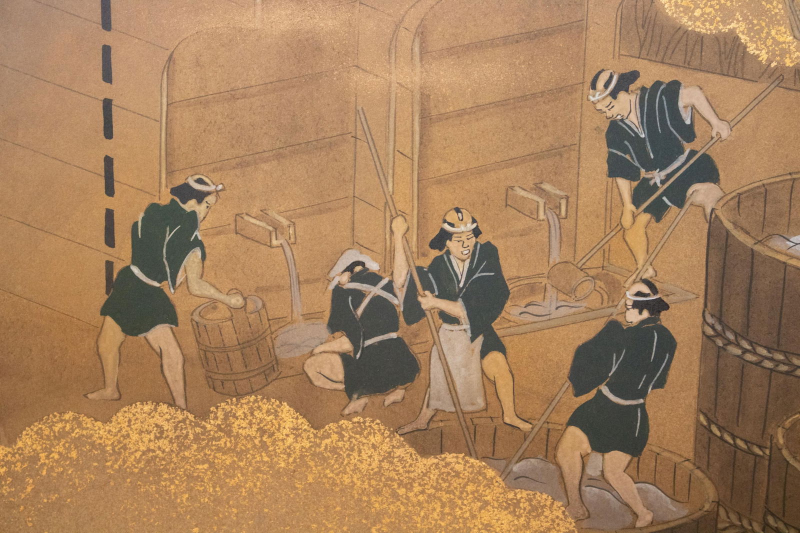 Sake Brewery, Heisei Era Japanese Yamato-E Byobu Screen - 7