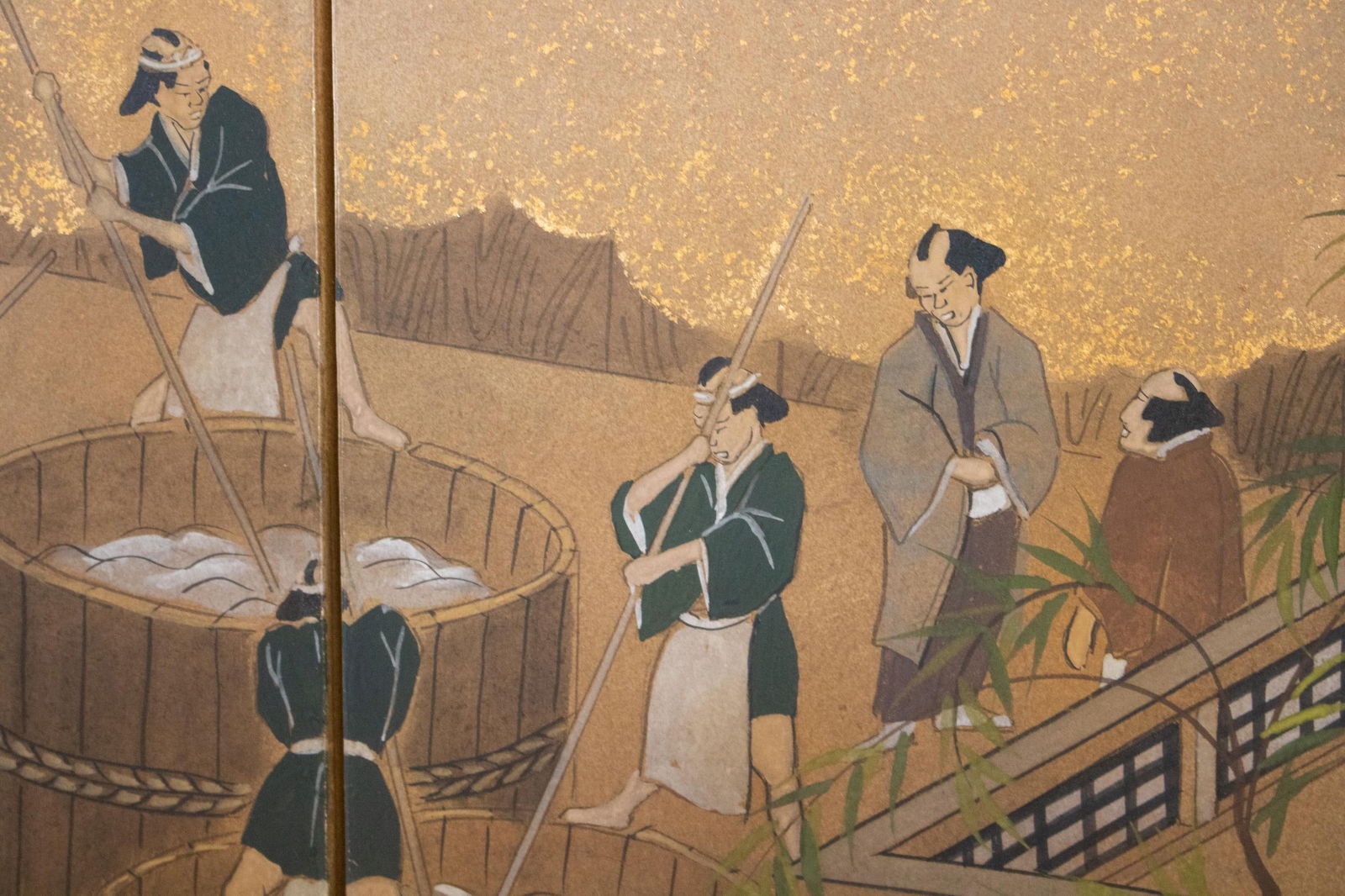 Sake Brewery, Heisei Era Japanese Yamato-E Byobu Screen - 8