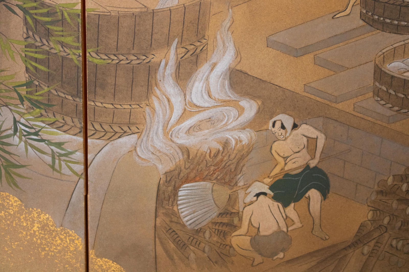 Sake Brewery, Heisei Era Japanese Yamato-E Byobu Screen - 9