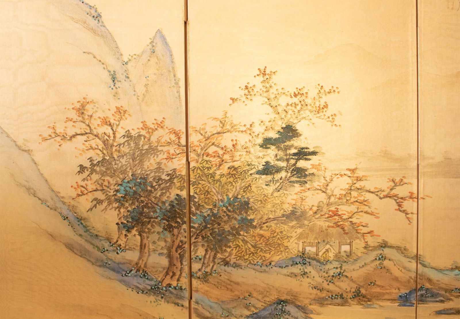 1970s ShÅwa Era Japanese Byobu Screen, "At the Bank" - 2