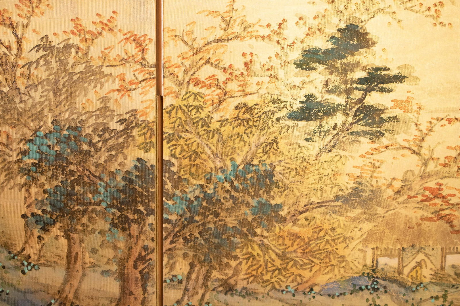 1970s ShÅwa Era Japanese Byobu Screen, "At the Bank" - 3