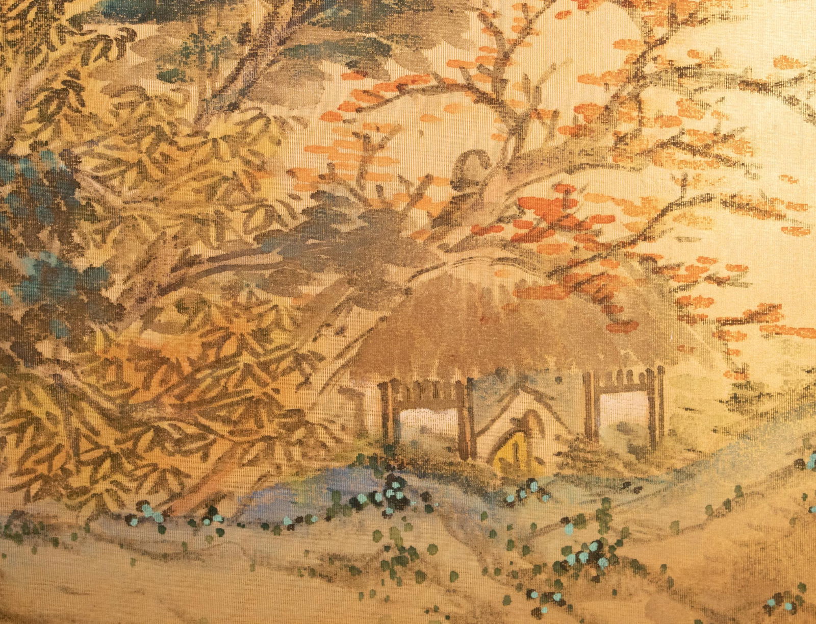 1970s ShÅwa Era Japanese Byobu Screen, "At the Bank" - 6