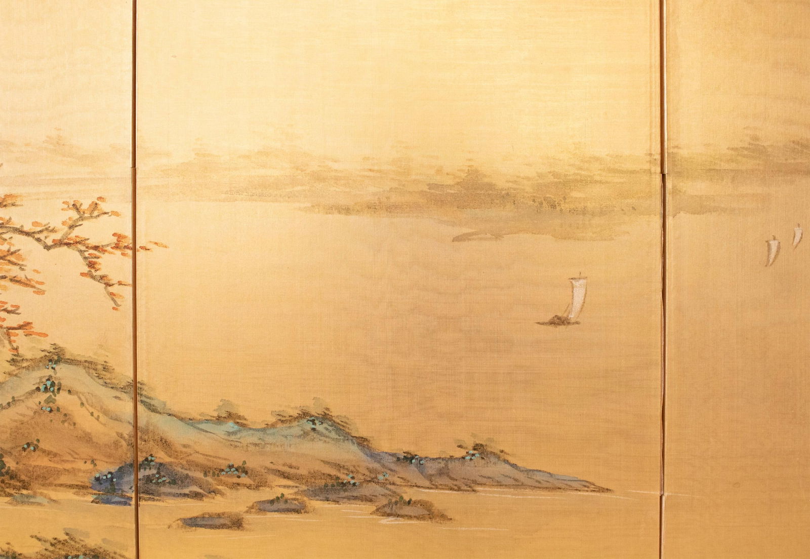 1970s ShÅwa Era Japanese Byobu Screen, "At the Bank" - 7