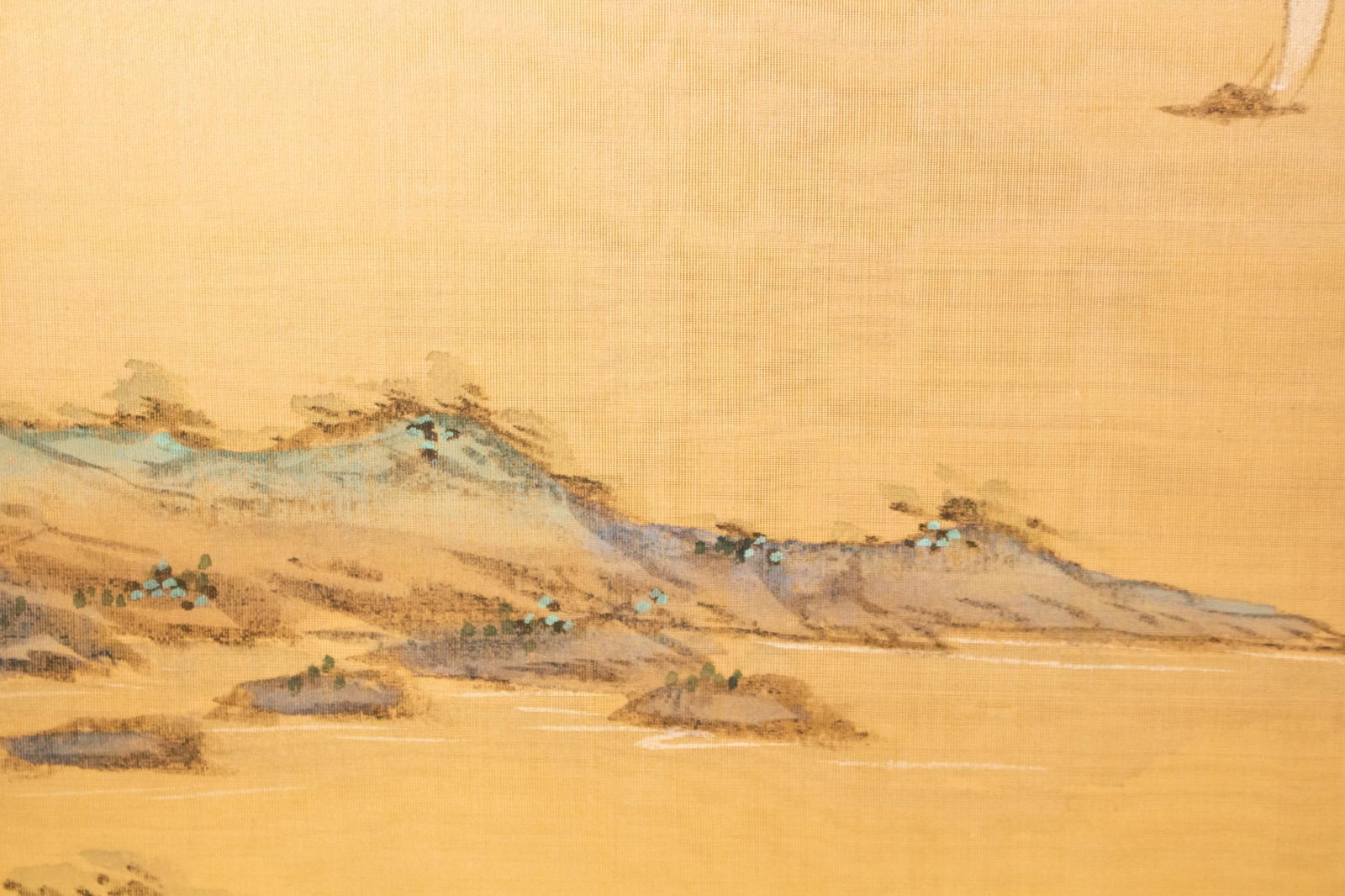 1970s ShÅwa Era Japanese Byobu Screen, "At the Bank" - 8