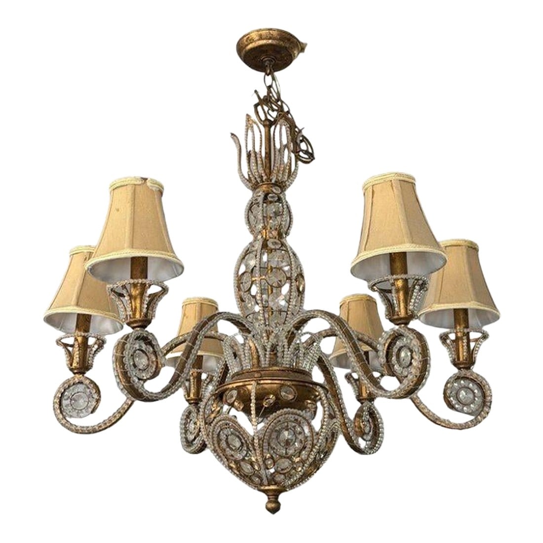 Vintage 1960s Regency Six Arm Chandelier With Gilt Iron and Crystal Beads (1 of 13)