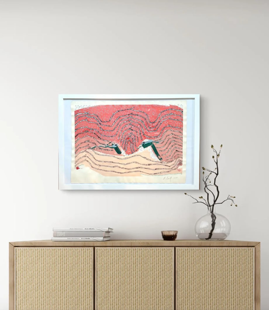 Barbara Beck Framed 1988 Abstract Painting on Paper - Signed/Dated/Framed in White Wood - 3