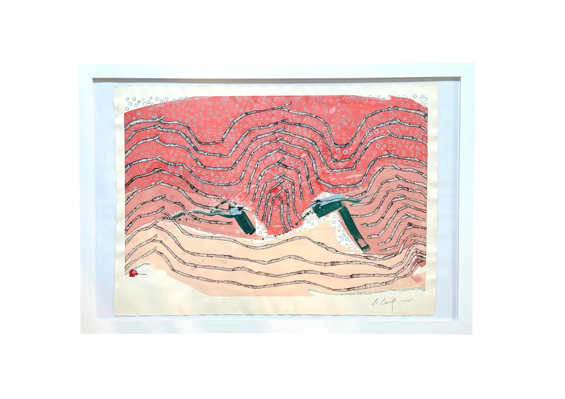 Barbara Beck Framed 1988 Abstract Painting on Paper - Signed/Dated/Framed in White Wood - 6