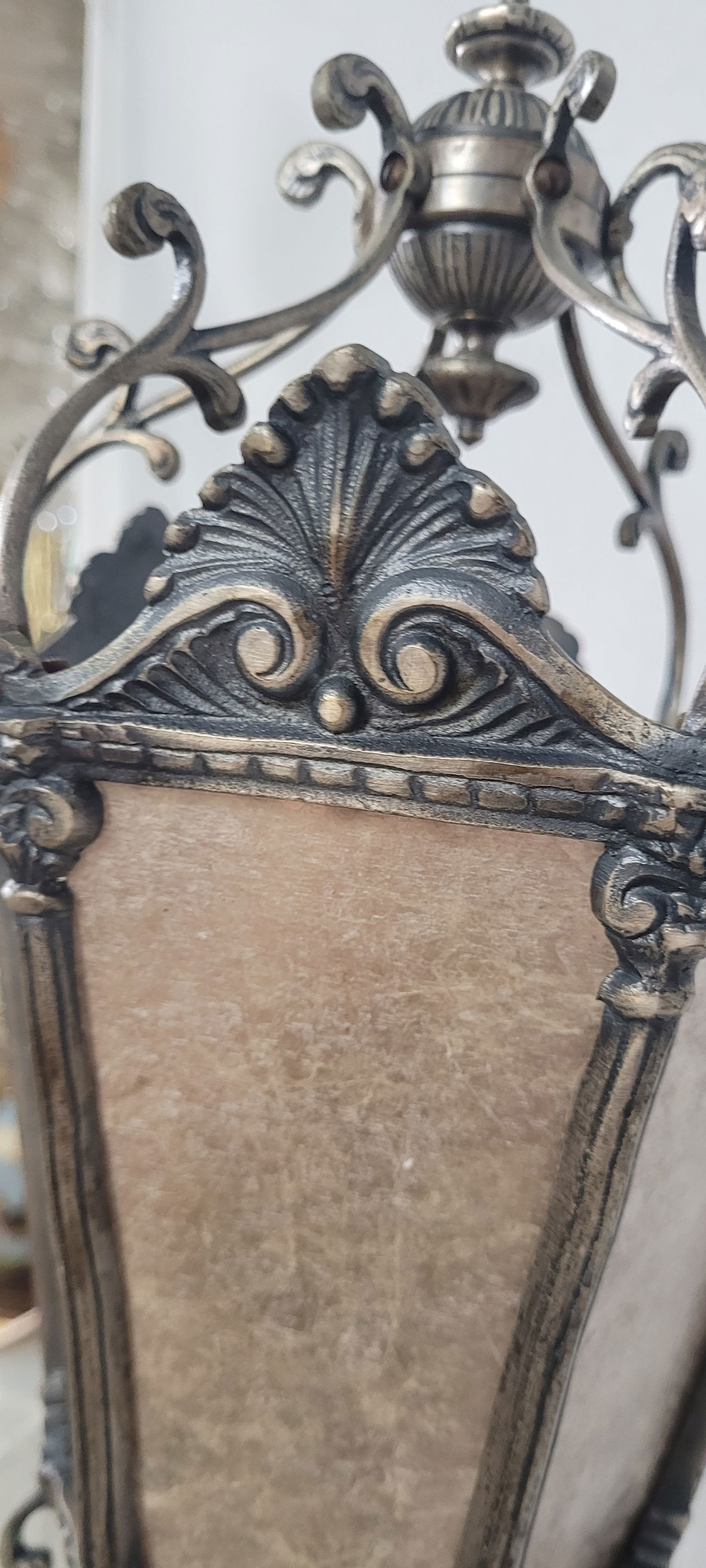 1900 Silver Plated Spanish Brass Statue Lamp With Mica Shade - 10