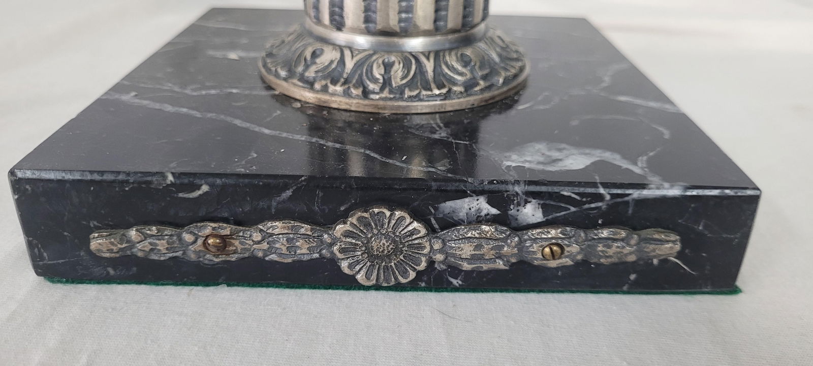 1900 Silver Plated Spanish Brass Statue Lamp With Mica Shade - 3