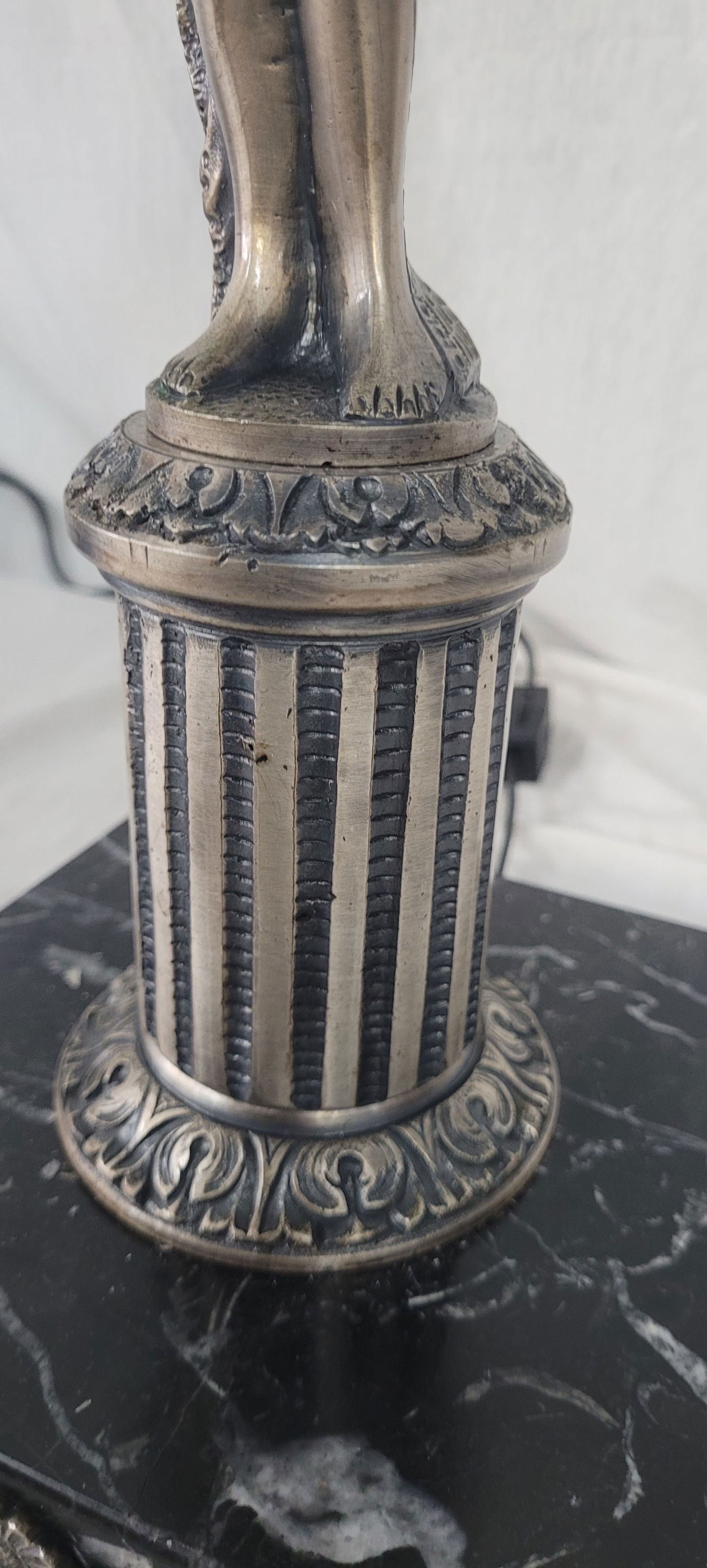 1900 Silver Plated Spanish Brass Statue Lamp With Mica Shade - 4
