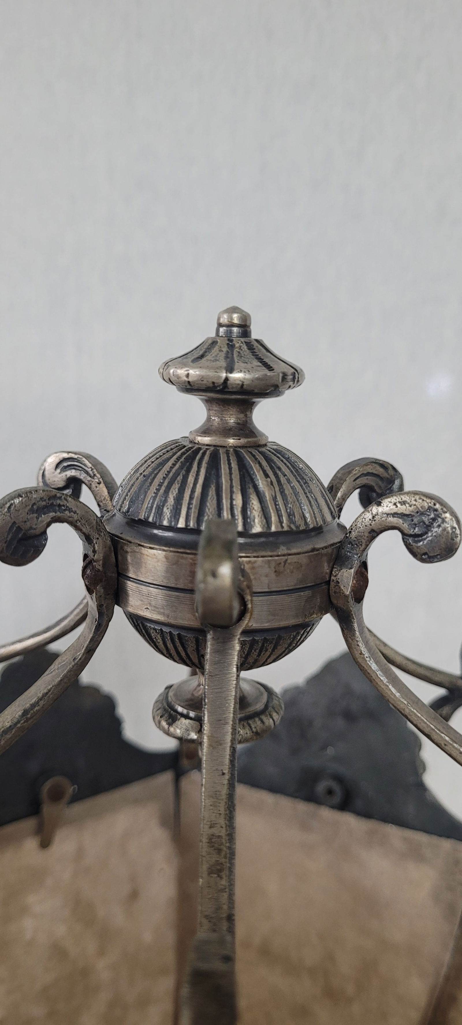 1900 Silver Plated Spanish Brass Statue Lamp With Mica Shade - 7