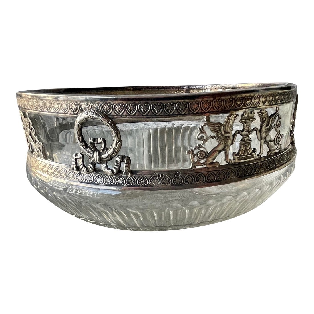 Early 20th Century Neoclassical Laurel Wreath Griffins Urn 800 Silver Decorated Rimmed Glass Bowl (1 of 7)