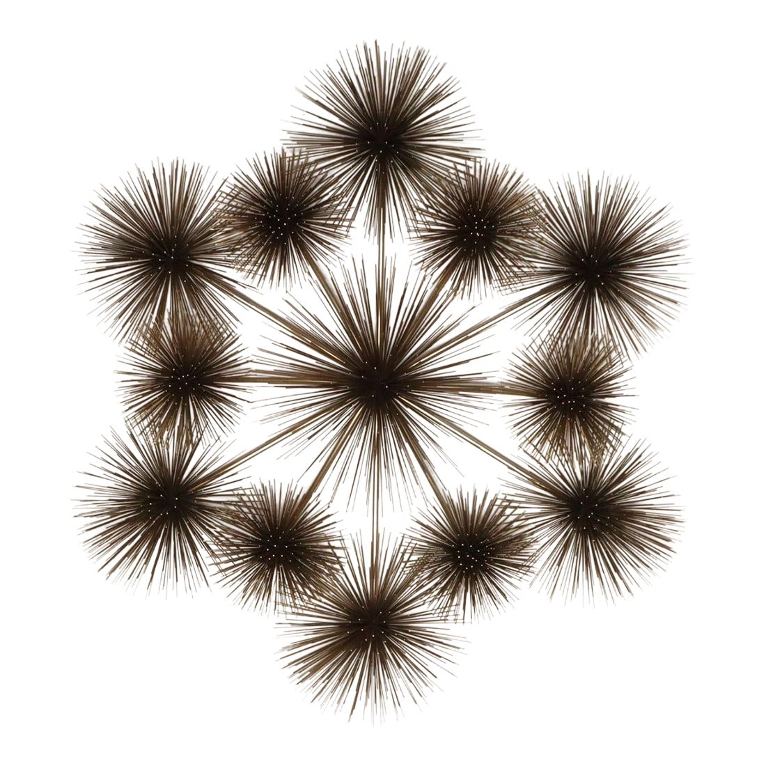 Large Brutalist "Pom Pom" Brass Wall Sculture by Curtis Jere Signed and Dated: Impressive Modernist brass 'Pom Pom' / 'Sea Urchin' wall sculpture by Curtis Jere (Curtis Freiler and Jerry Fels) for Artisan House (1979, USA). Striking, extra large wall art composed of thirteen ind