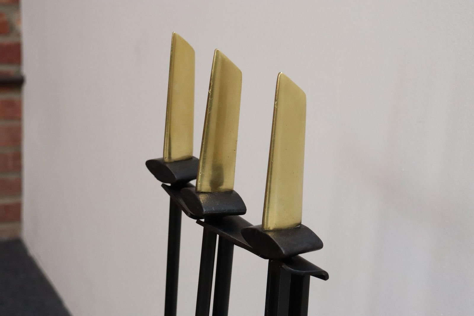 Mid-Century Modern Polished Brass and Iron Fireplace Tool Set by Donald Deskey - 13