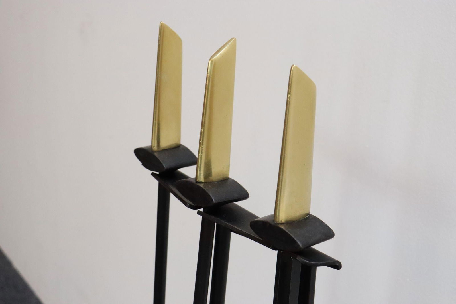 Mid-Century Modern Polished Brass and Iron Fireplace Tool Set by Donald Deskey - 14