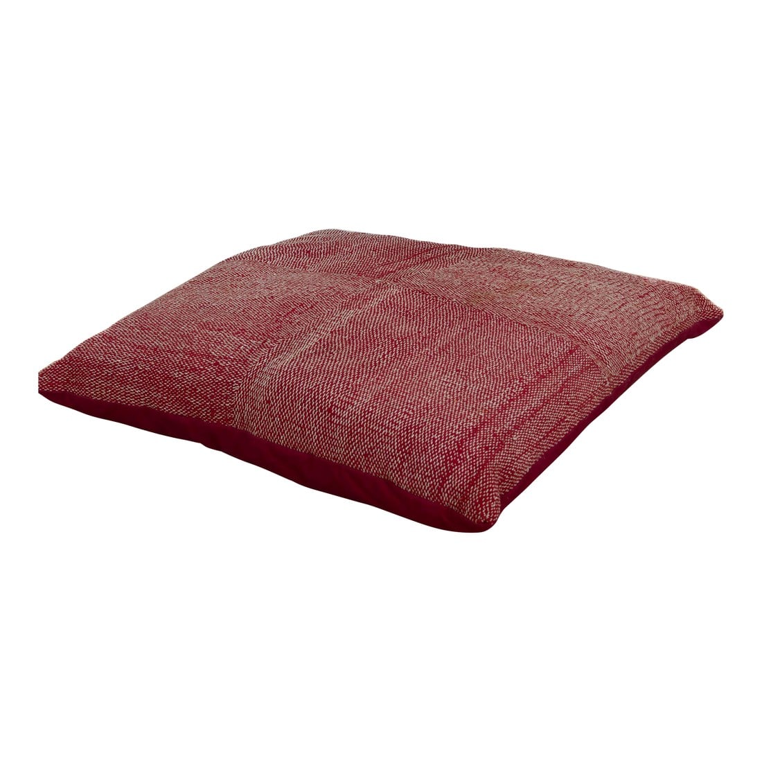 Antique Crimson Red Saami Floor Cushion: A masterpiece of nomadic artistry, this oversized floor cushion is upholstered in a rare antique quilt created by the women of the Saami (or Sami) community. Known for their incredible needlework