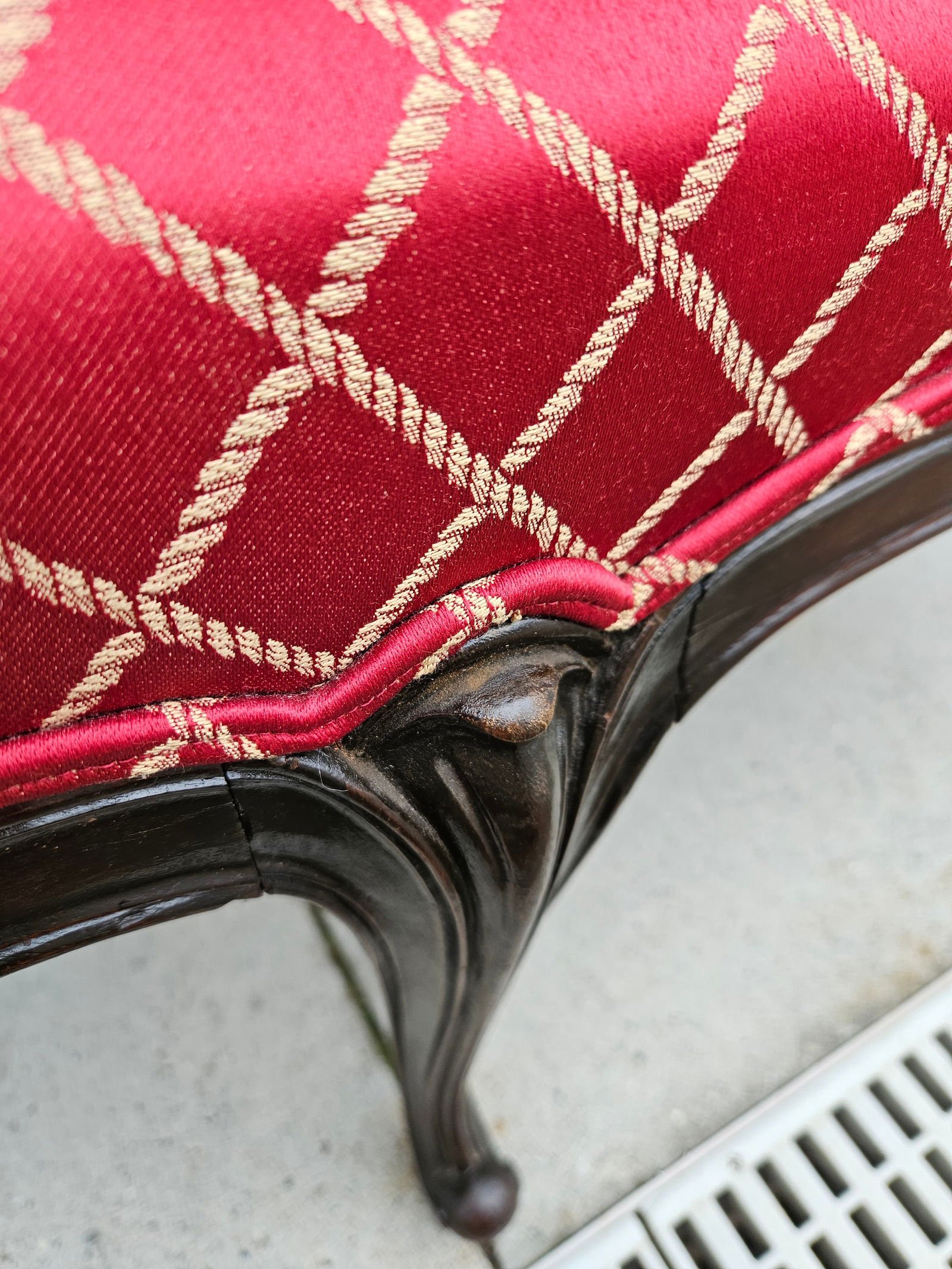 Red and Gold Upholstered Bench - 10