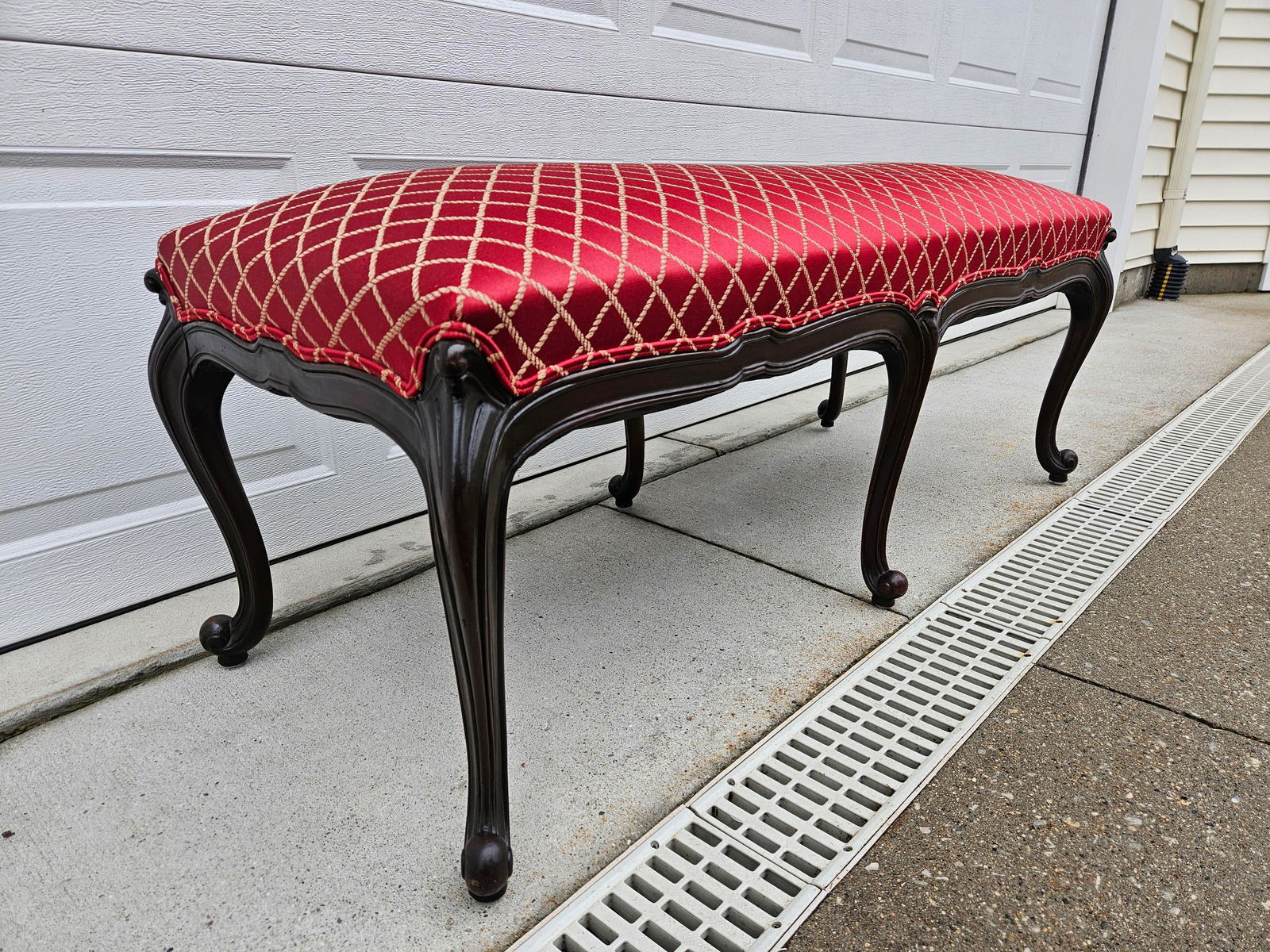 Red and Gold Upholstered Bench - 4