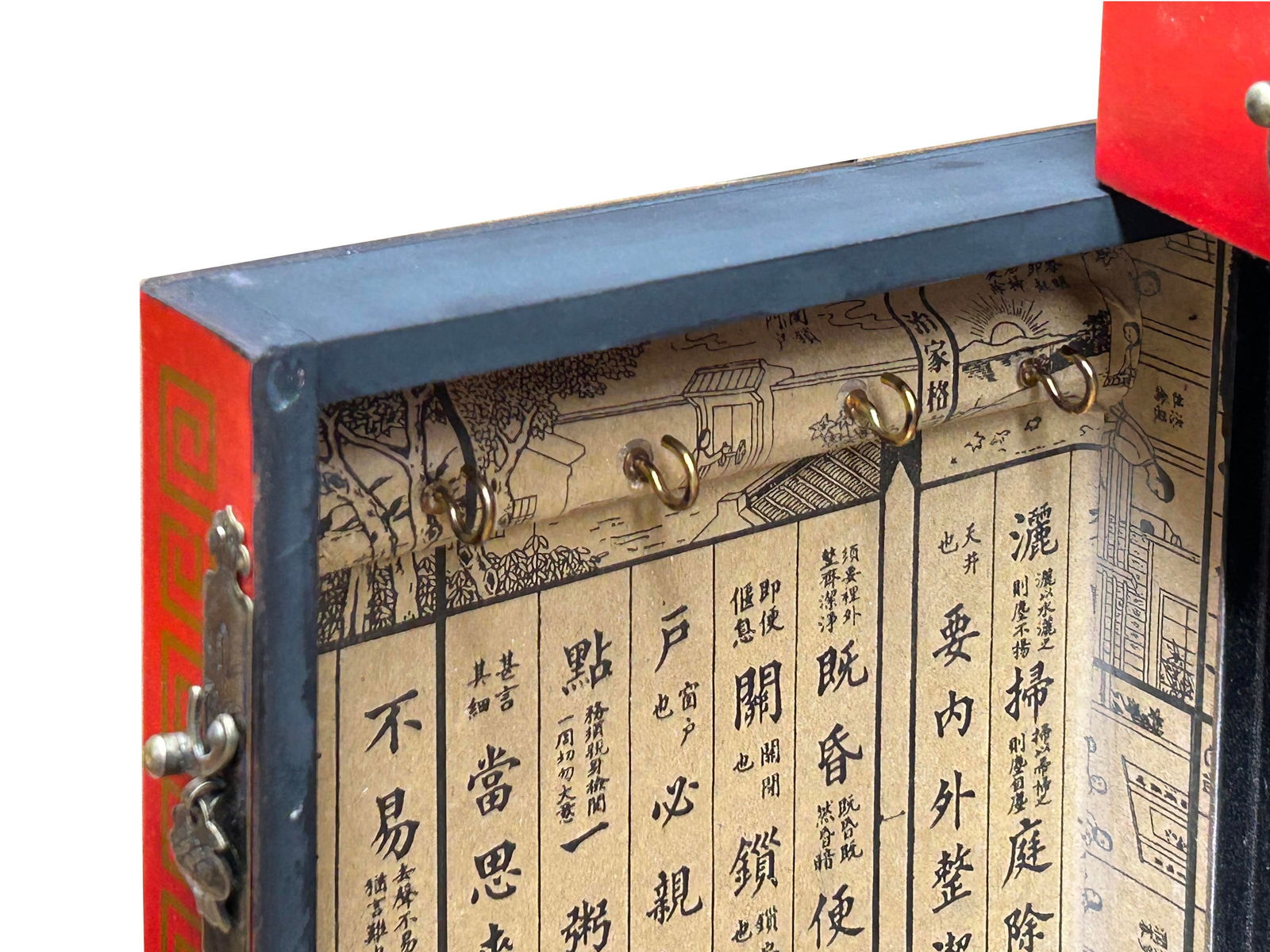 Chinese Oriental Red Dragon Phoenix Mirror Rectangular Jewelry Box - 13