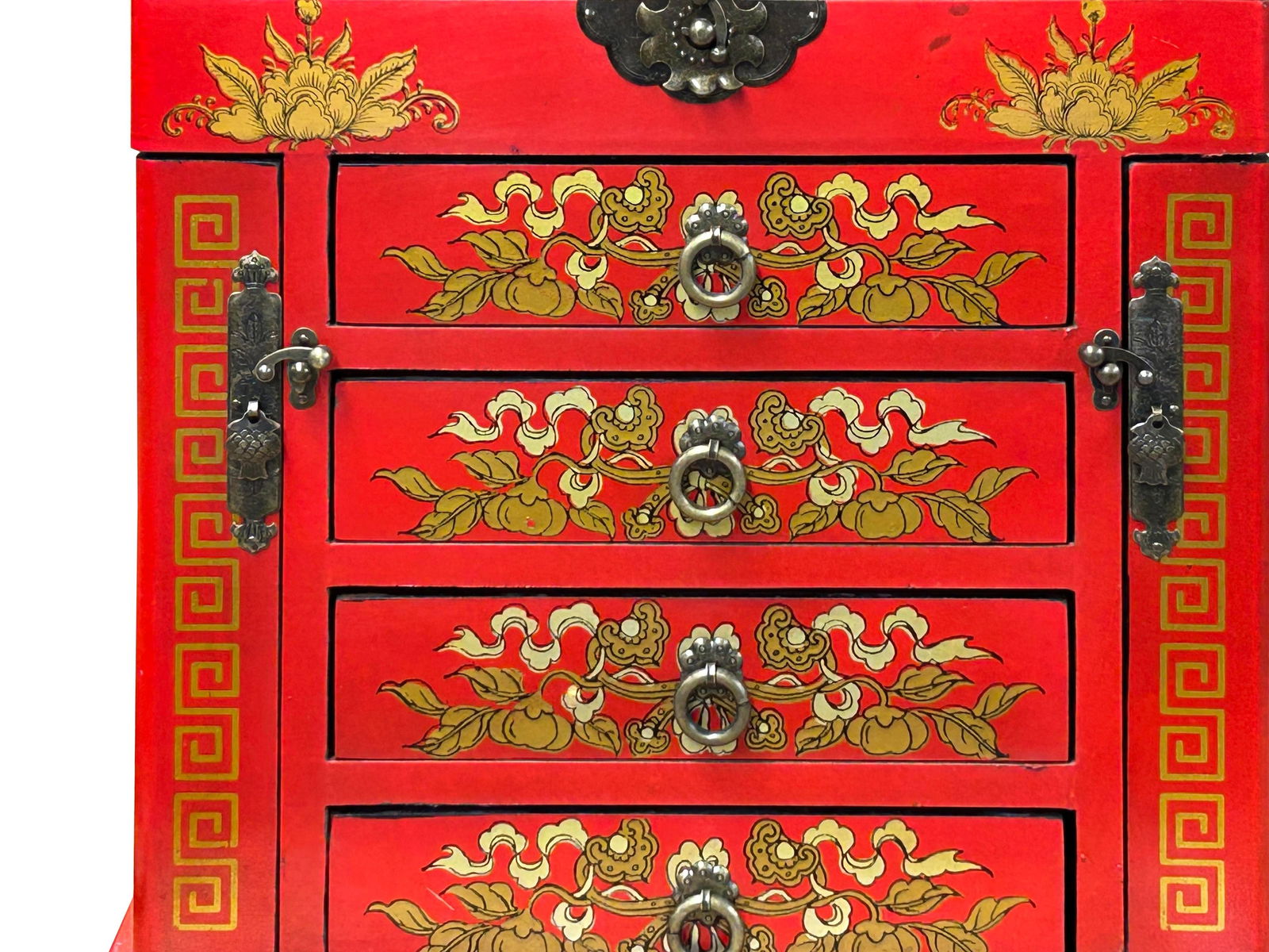 Chinese Oriental Red Dragon Phoenix Mirror Rectangular Jewelry Box - 7
