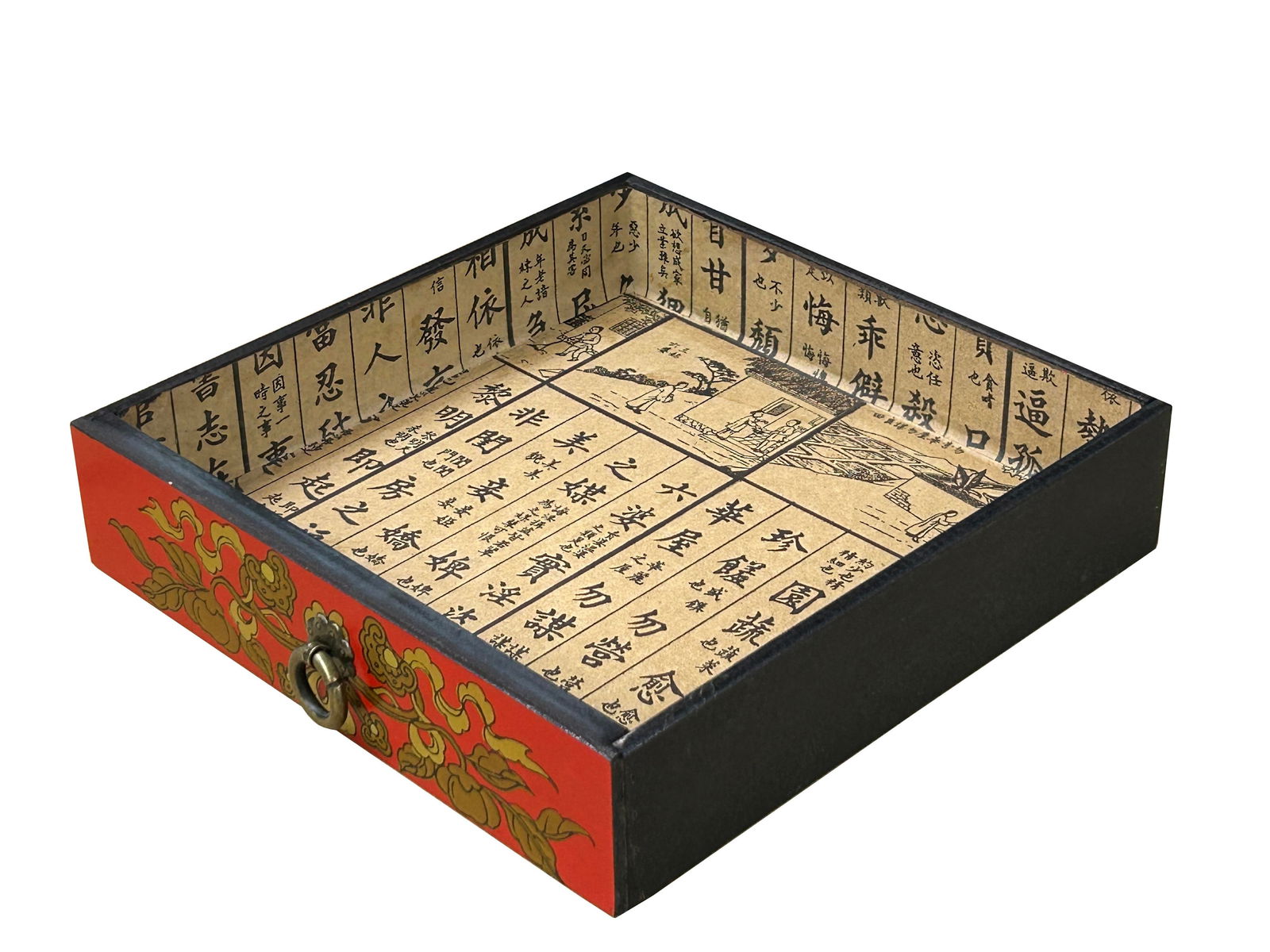 Chinese Oriental Red Dragon Phoenix Mirror Rectangular Jewelry Box - 8