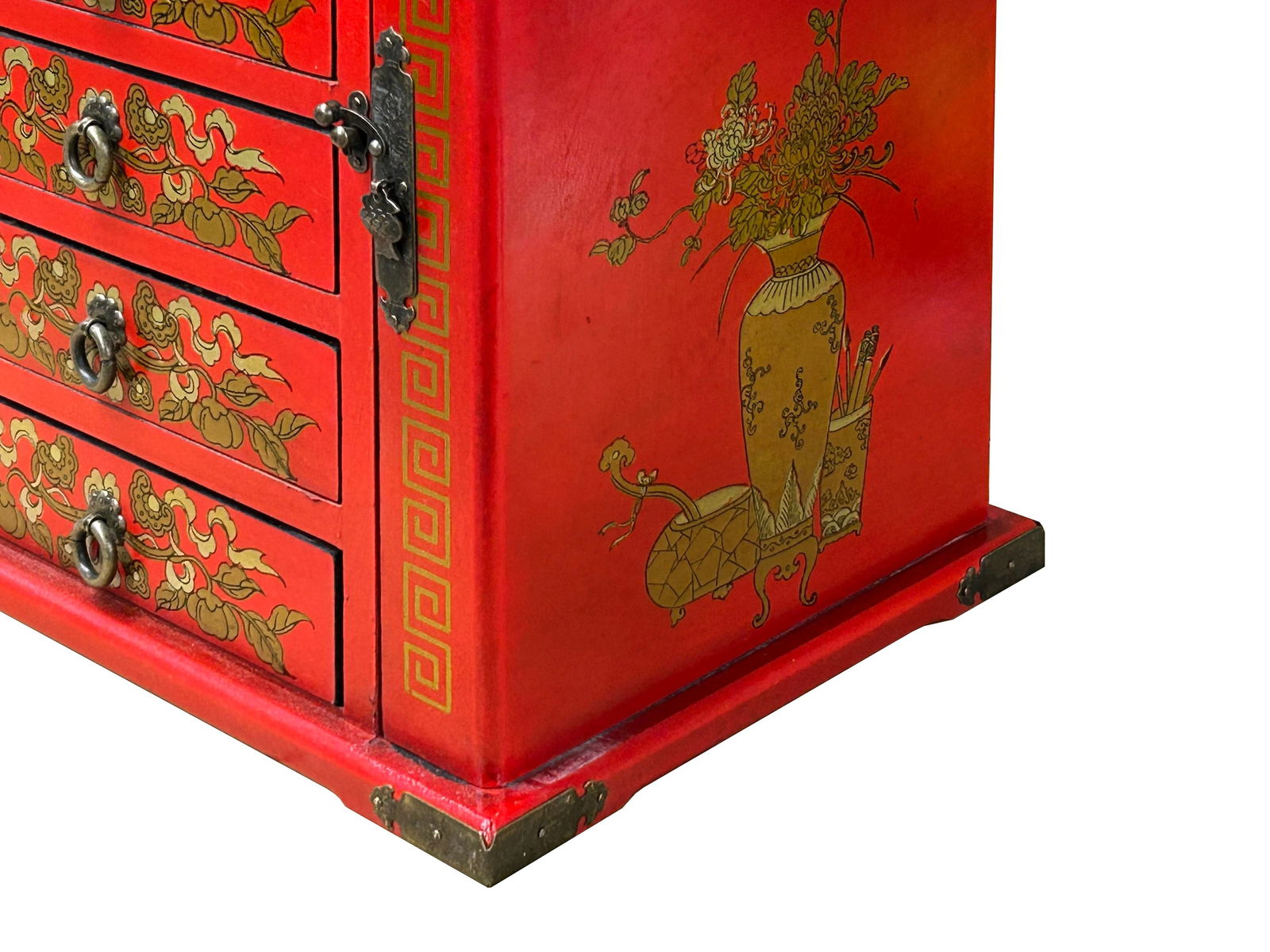 Chinese Oriental Red Dragon Phoenix Mirror Rectangular Jewelry Box - 9