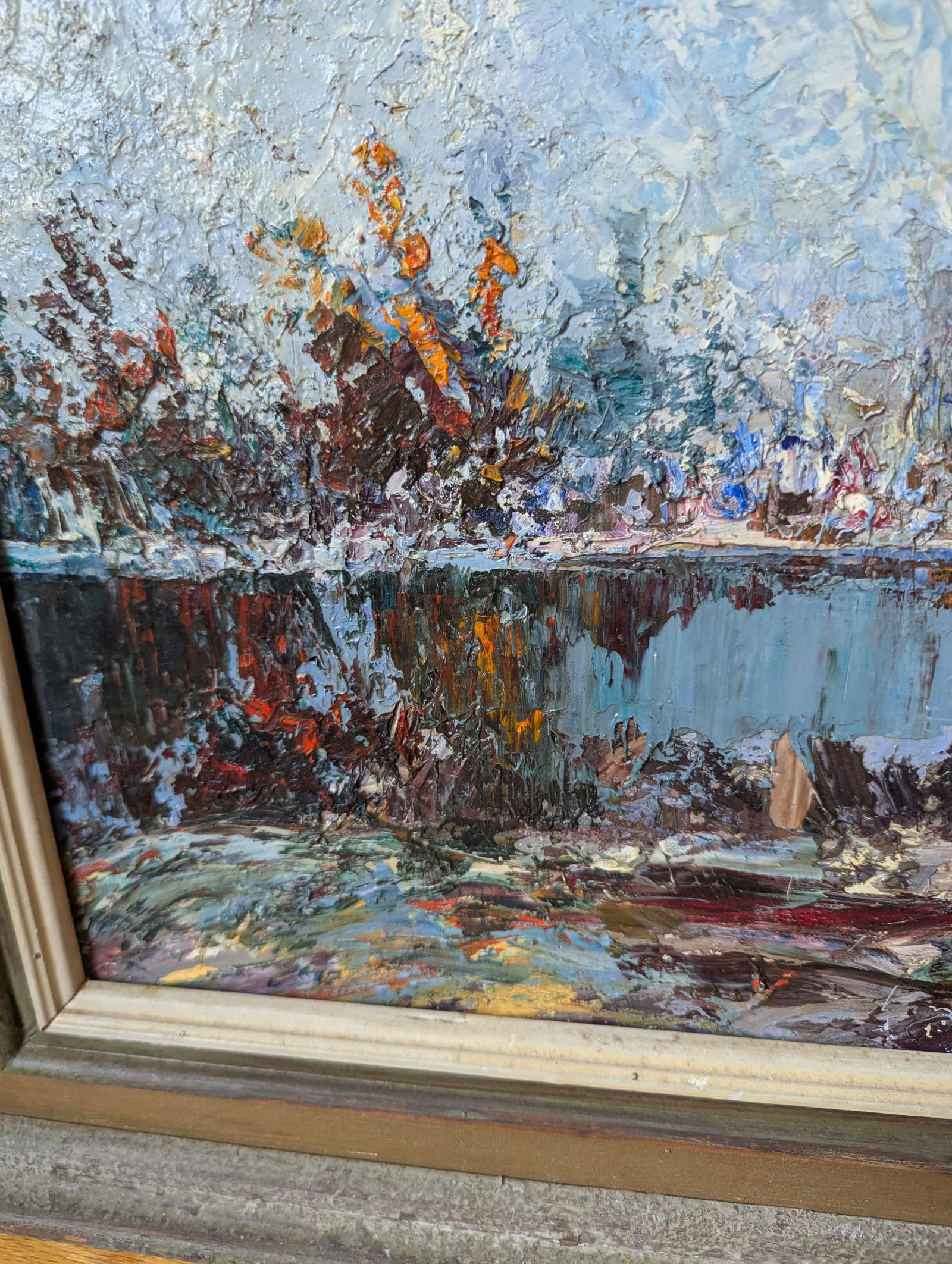 Early 1900's Cityscape, Impressionist Style Oil Painting of Reflections on Water by Artist Lebedeff/ - 5