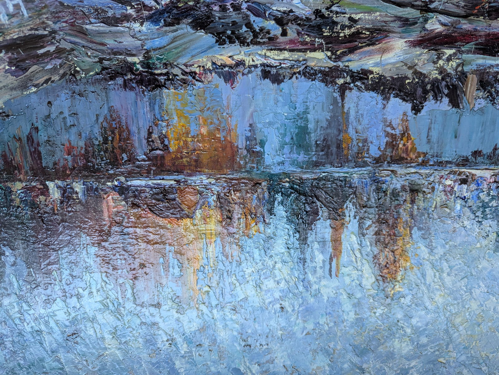 Early 1900's Cityscape, Impressionist Style Oil Painting of Reflections on Water by Artist Lebedeff/ - 6