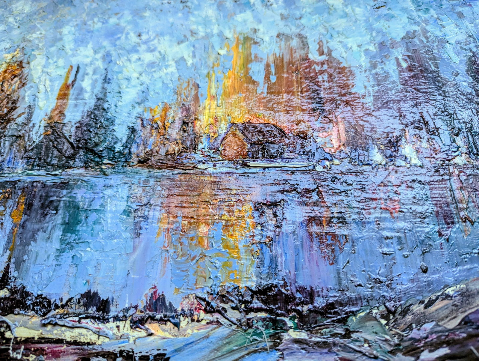 Early 1900's Cityscape, Impressionist Style Oil Painting of Reflections on Water by Artist Lebedeff/ - 7