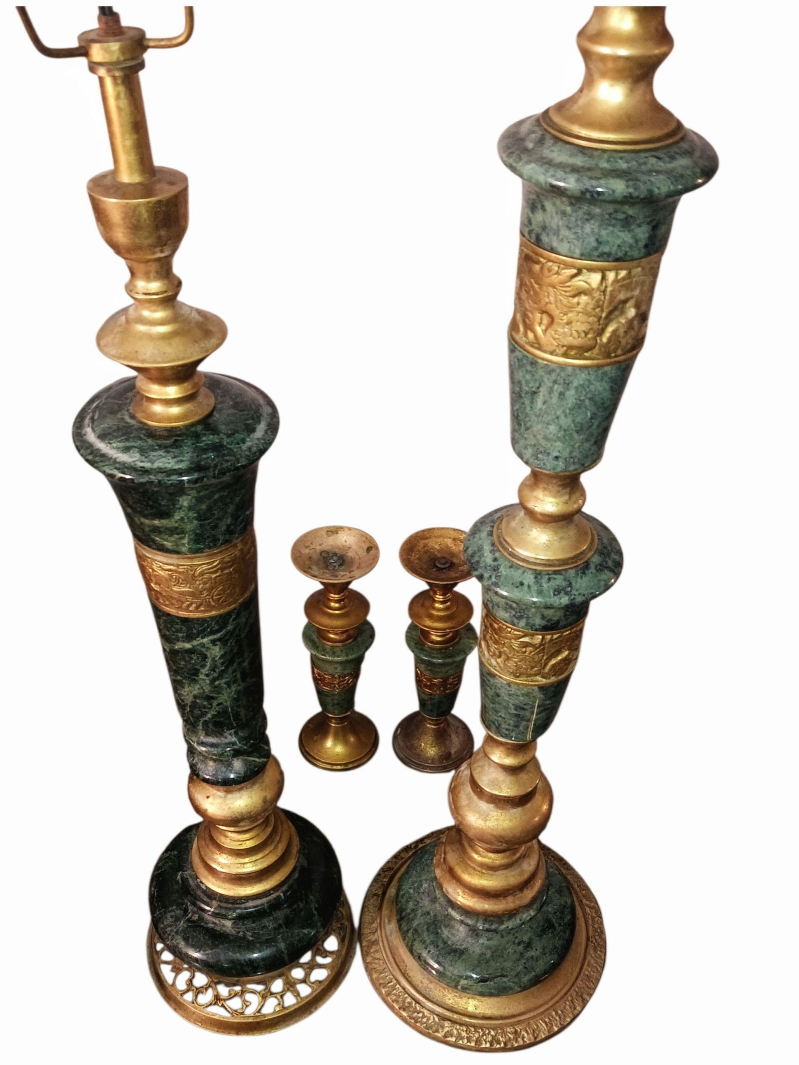 Exquisite Mid-Century Modern James Mont Style Marble & Bronze Set - 8