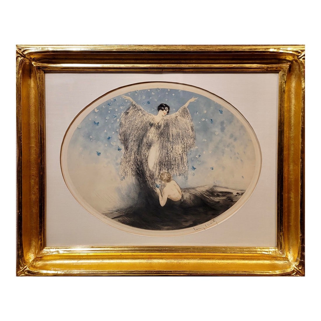 Louis Icart "Petits Papillons" Little Butterflies -Original 1926 Etching: Louis Icart "Petits Papillons" Little Butterflies -Original 1926 Etching Aquatint Colored etching on Wove Paper - Pencil Signed and numbered #36 Image Size: 16 x 20", Gild-Wood Frame Size: 23 x 28
