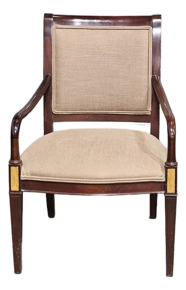 Late 20th Century Hickory Chair Sheraton Style Arm Chair Mahogany Frame with Burl Maple Inlays (1 of 6)