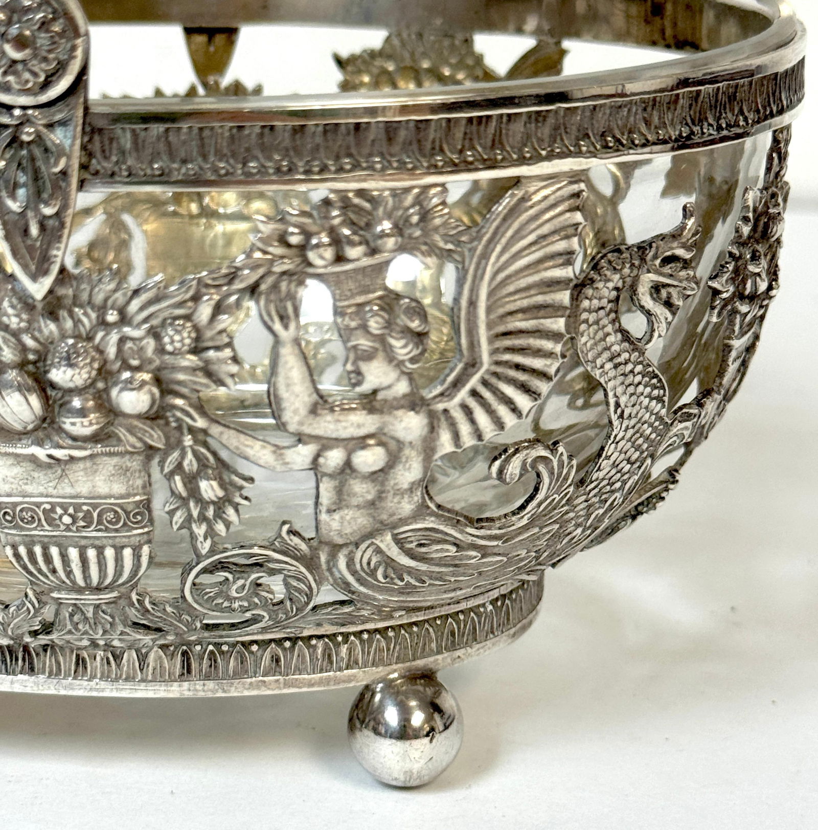 Empire Style Silver & Crystal Swing-Handle Basket /Sphinx Decoration, C. 1820 - 11