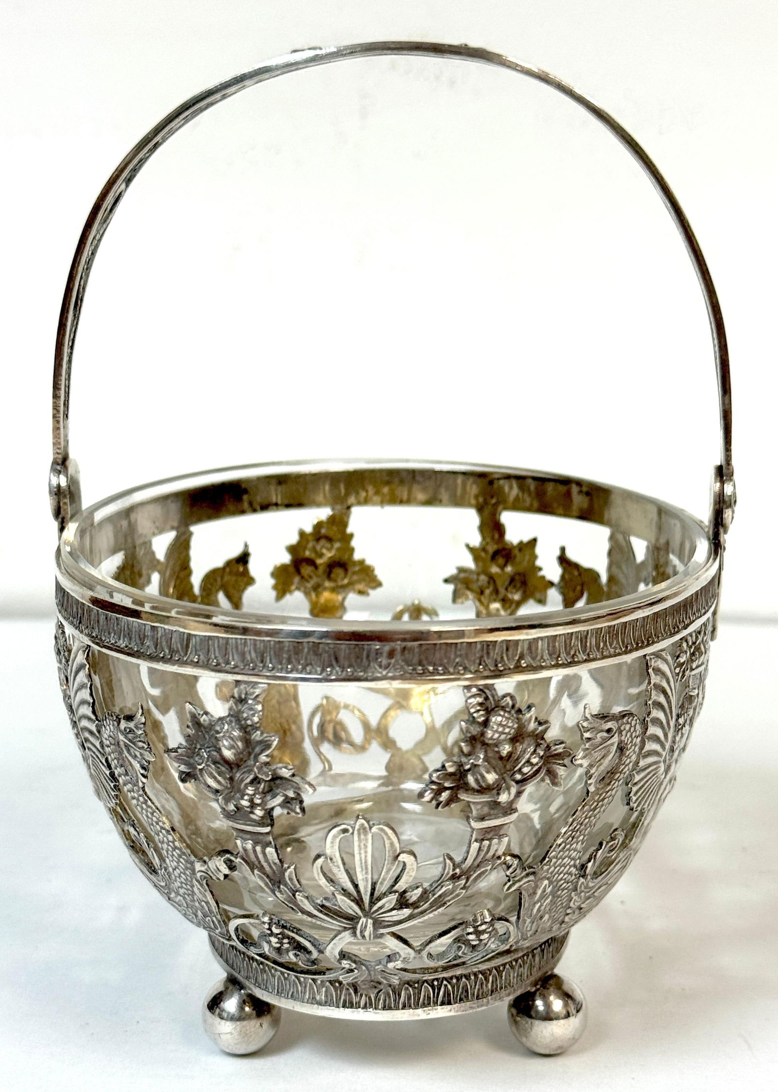 Empire Style Silver & Crystal Swing-Handle Basket /Sphinx Decoration, C. 1820 - 15