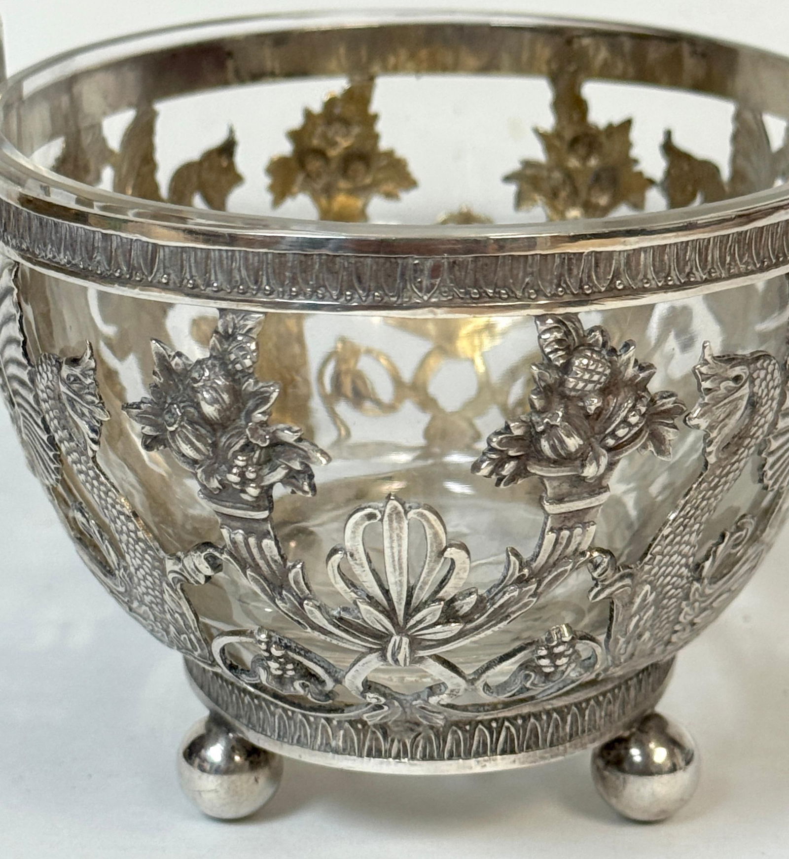 Empire Style Silver & Crystal Swing-Handle Basket /Sphinx Decoration, C. 1820 - 16