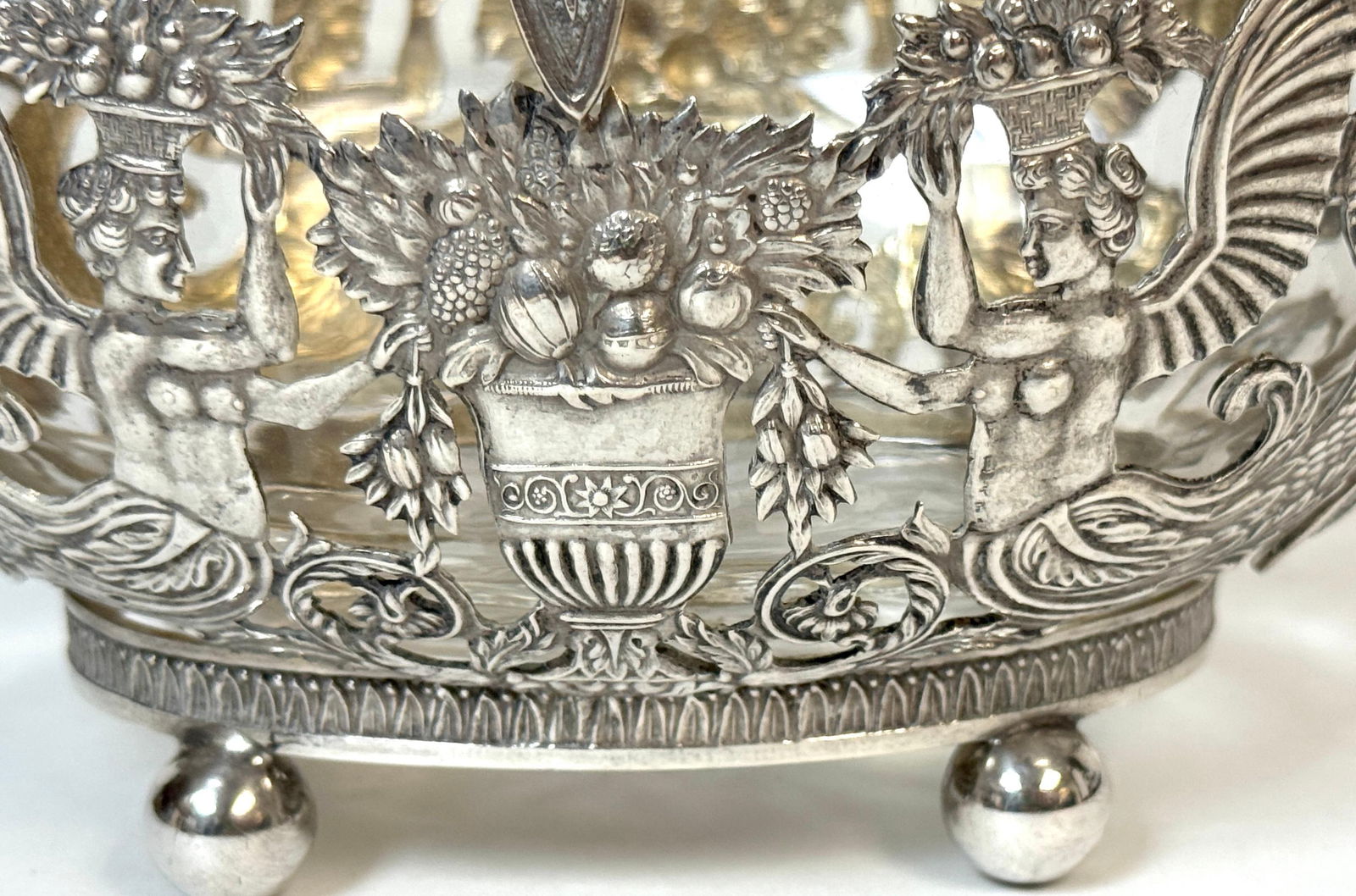 Empire Style Silver & Crystal Swing-Handle Basket /Sphinx Decoration, C. 1820 - 3