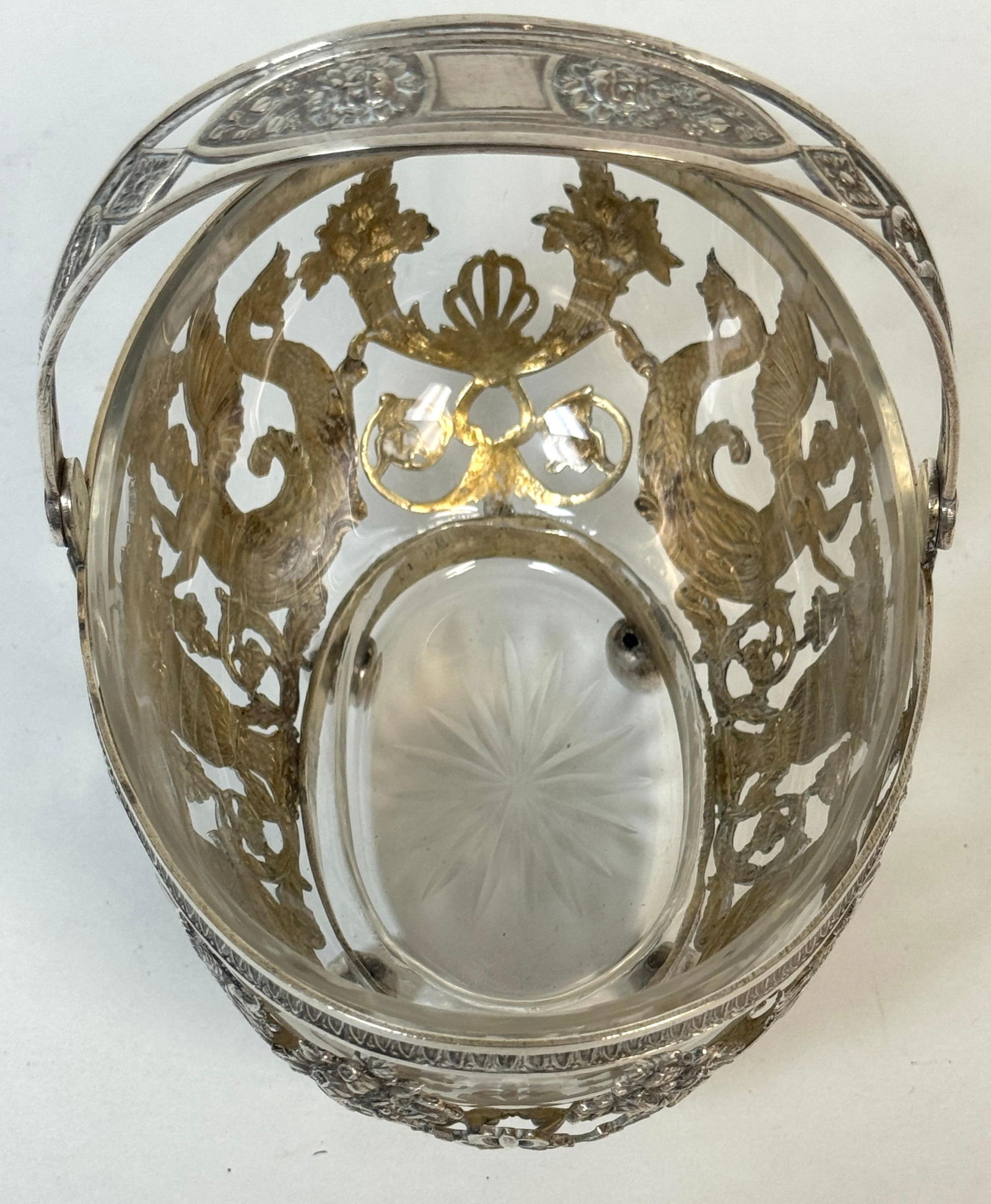 Empire Style Silver & Crystal Swing-Handle Basket /Sphinx Decoration, C. 1820 - 5