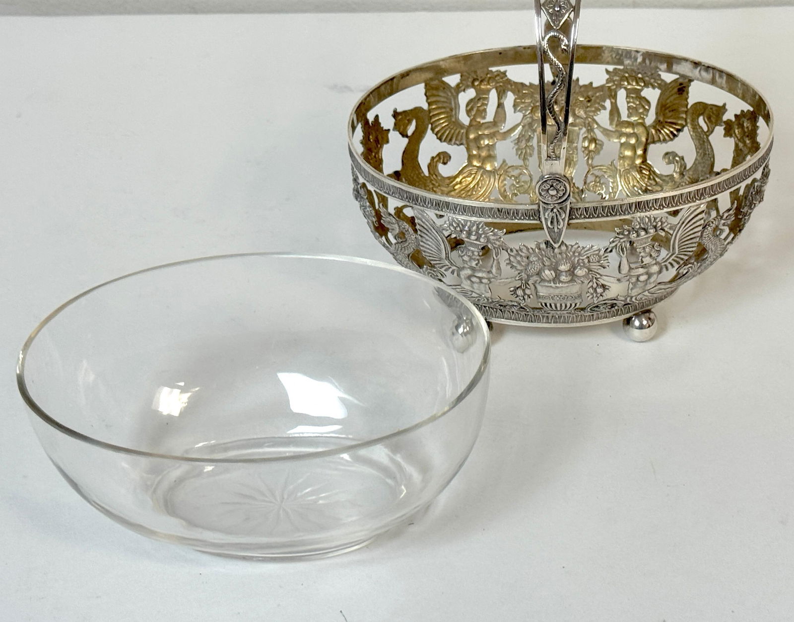 Empire Style Silver & Crystal Swing-Handle Basket /Sphinx Decoration, C. 1820 - 6