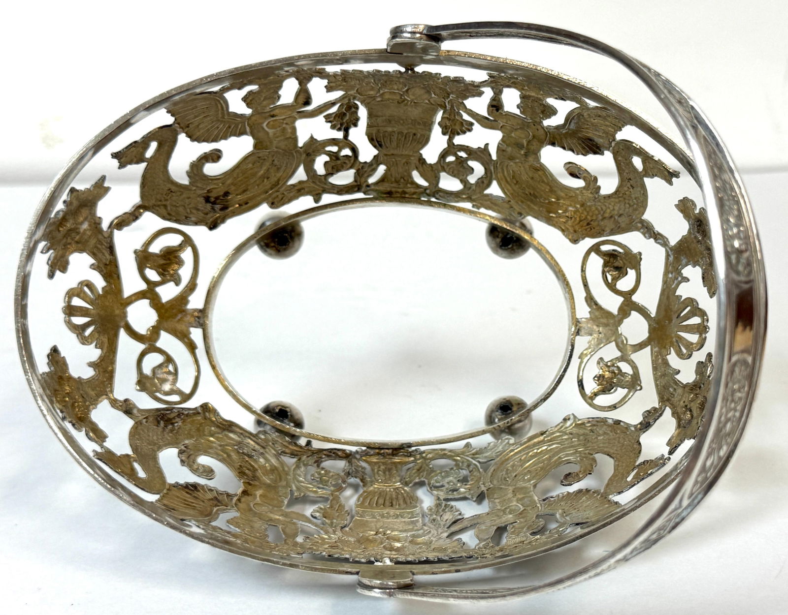 Empire Style Silver & Crystal Swing-Handle Basket /Sphinx Decoration, C. 1820 - 8