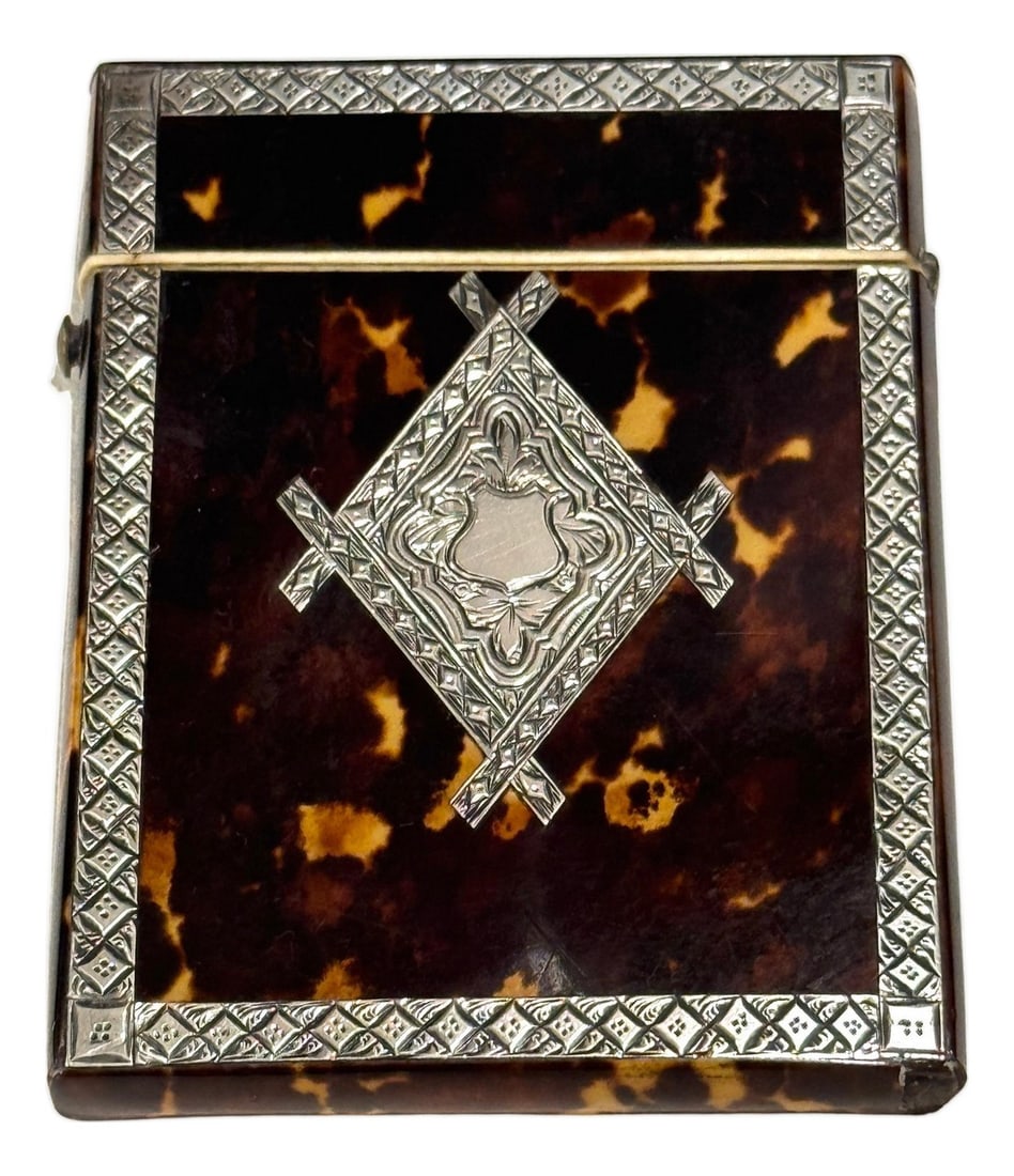 Stunning English Regency Sterling Silver & Tortoiseshell Card Case, Circa 1815 (1 of 18)